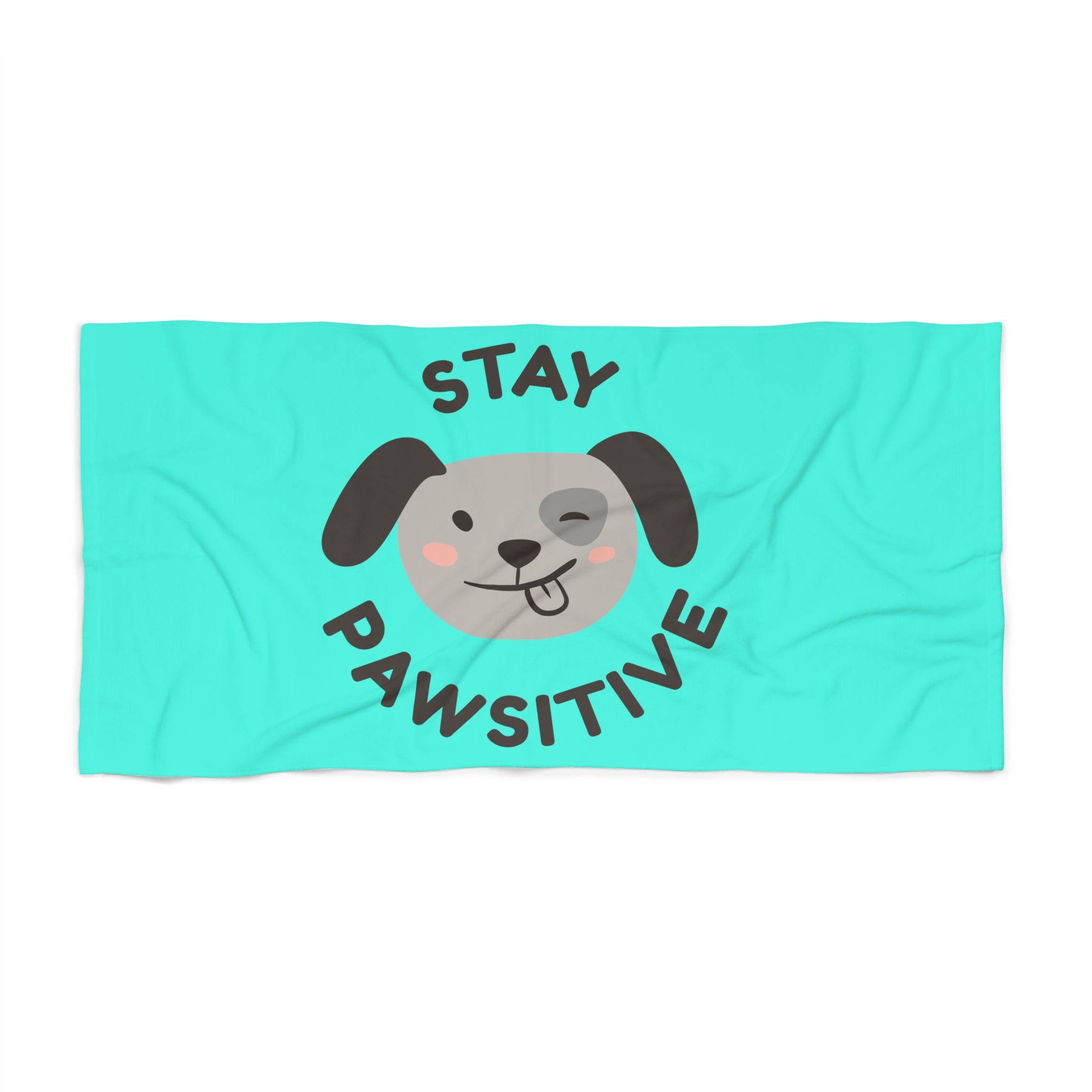 Stay Pawsitive Beach Towel — Cute Dog Print Turquoise Summer Towel