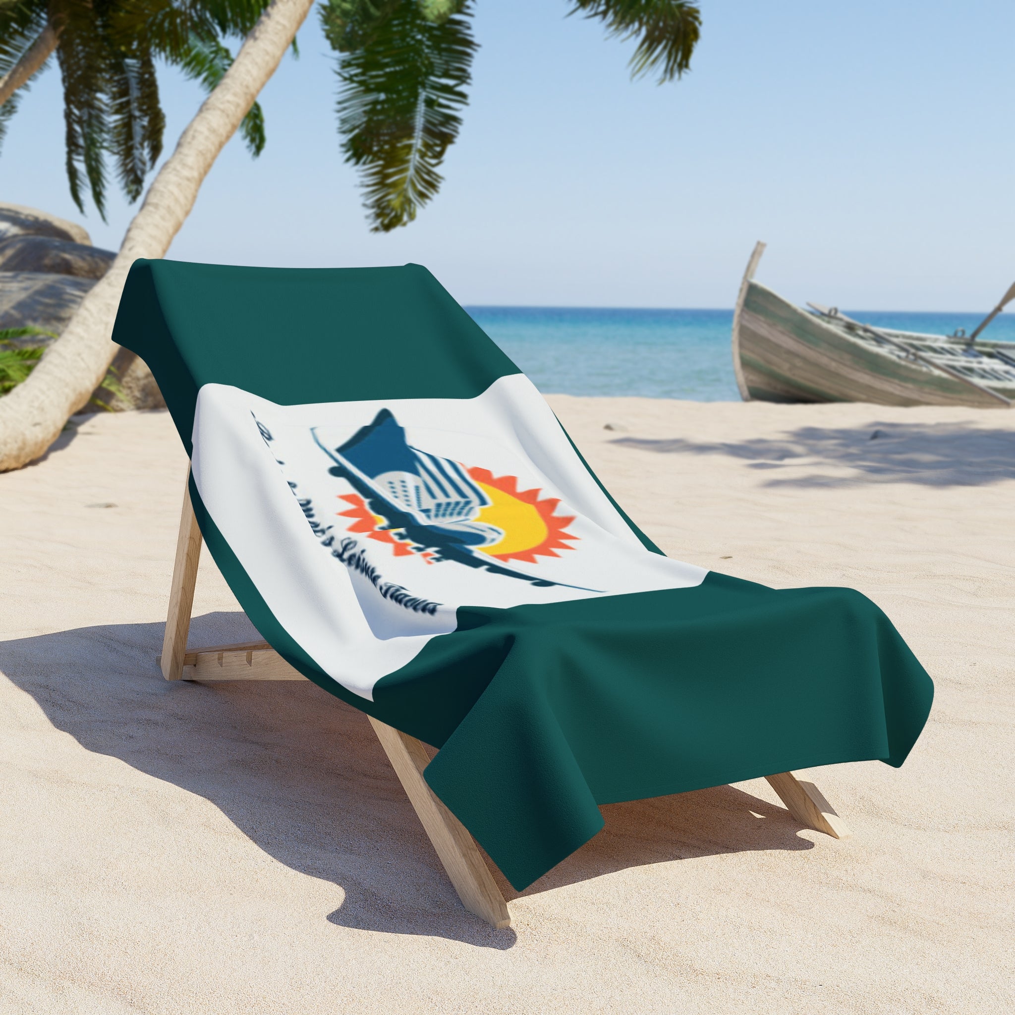 Beach Towel — Retro Travel Plane Logo "Bee's & Mac's Leisure Travels"