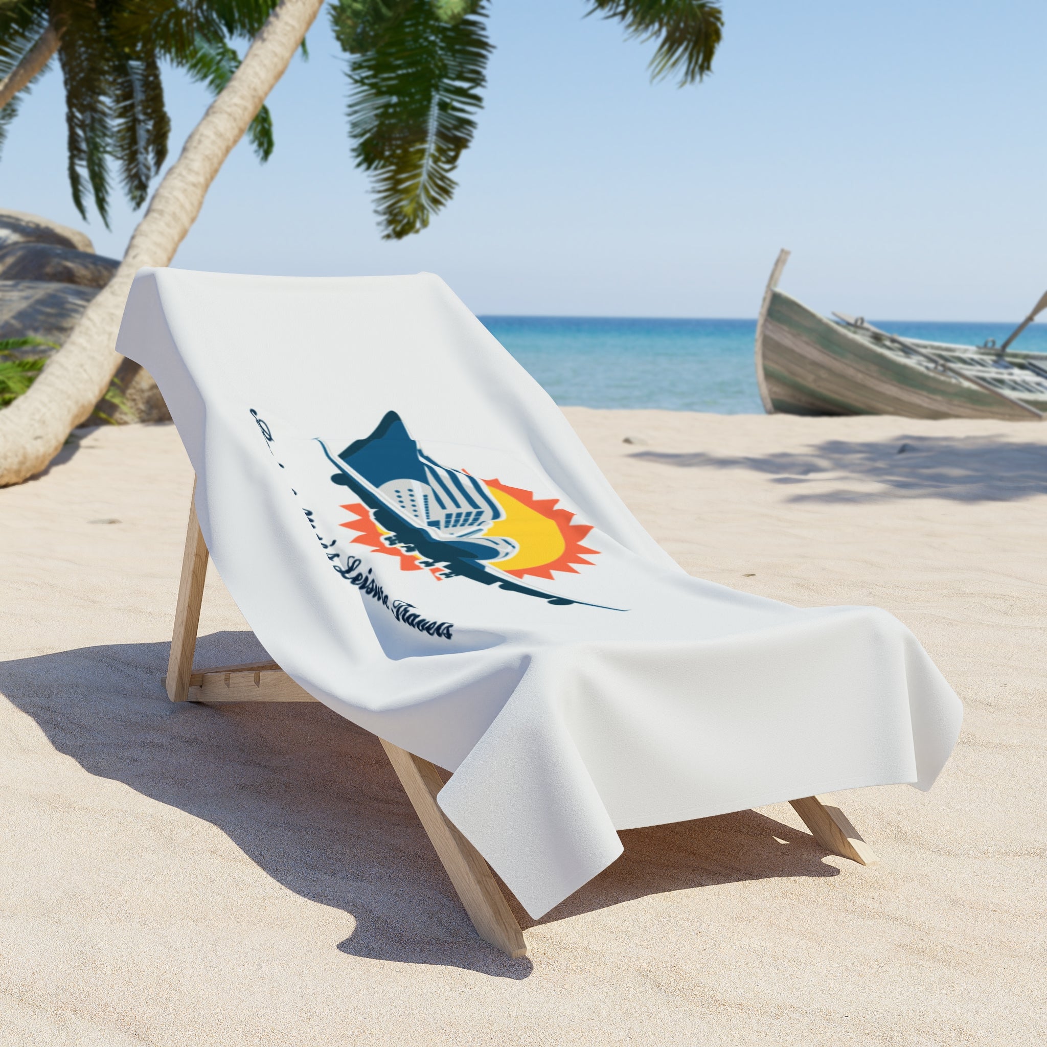 Travel Beach Towel — Retro Plane & Sun Logo (Bev’s & Mac’s Leisure Travels)