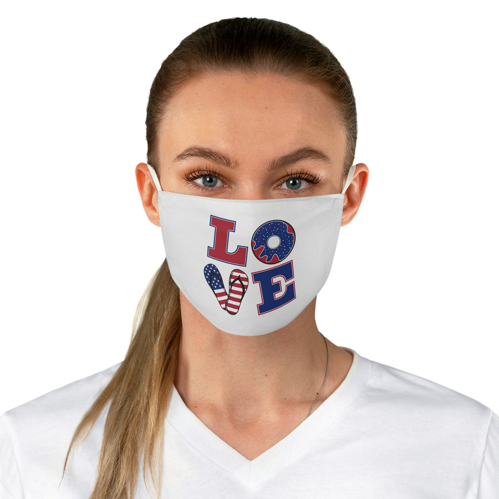 Patriotic LOVE Face Mask — USA Flag Donut Red White Blue Cotton Mask