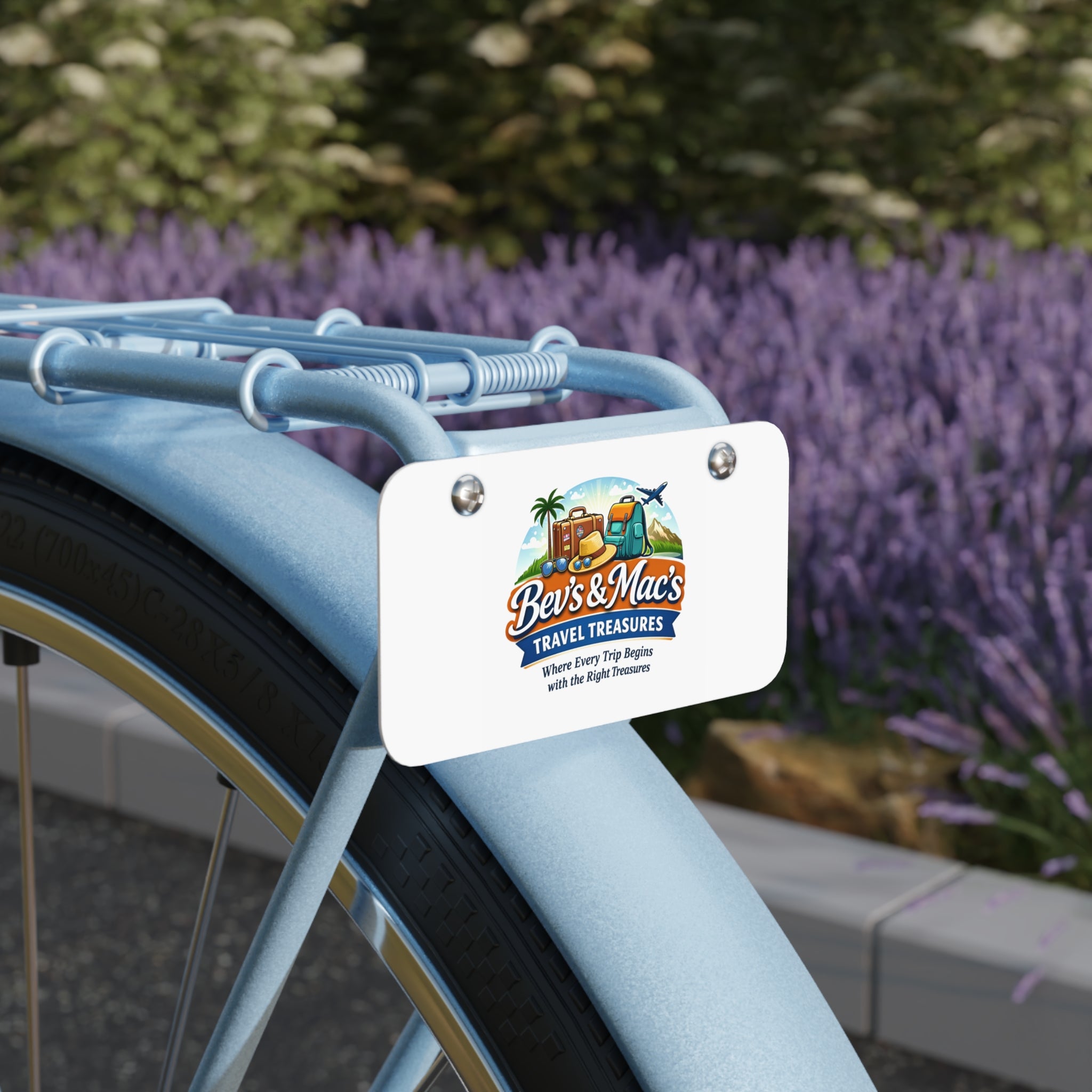 Bev's & Mac's Travel Treasures Mini License Plate – Travel Logo Keychain Ornament