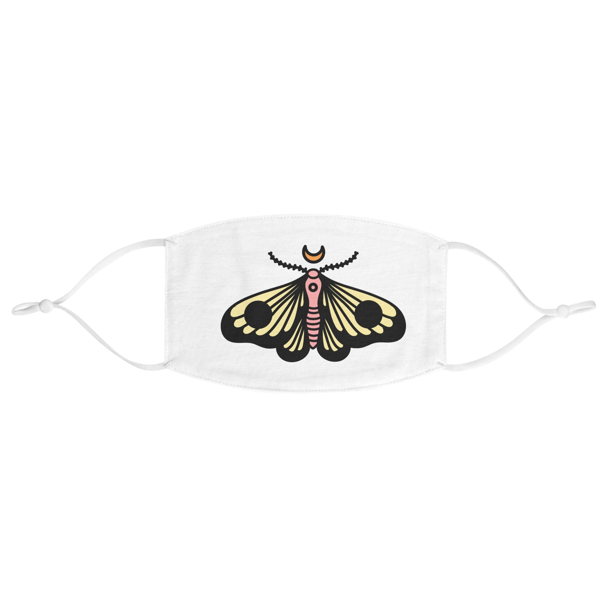Moth Crescent Moon Fabric Face Mask – Boho Nature-Inspired Reusable Mask