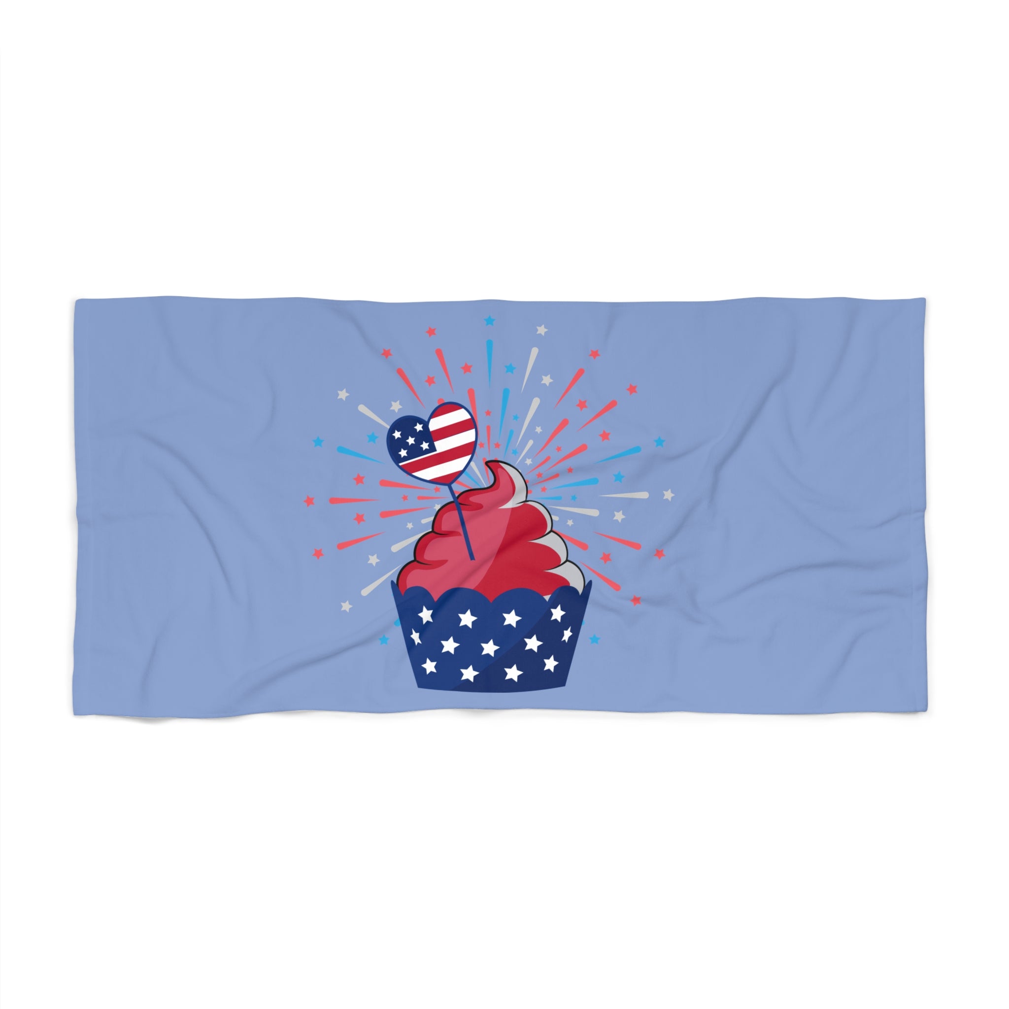 Fourth of July Cupcake Beach Towel — Patriotic USA Stars & Stripes Summer Towel