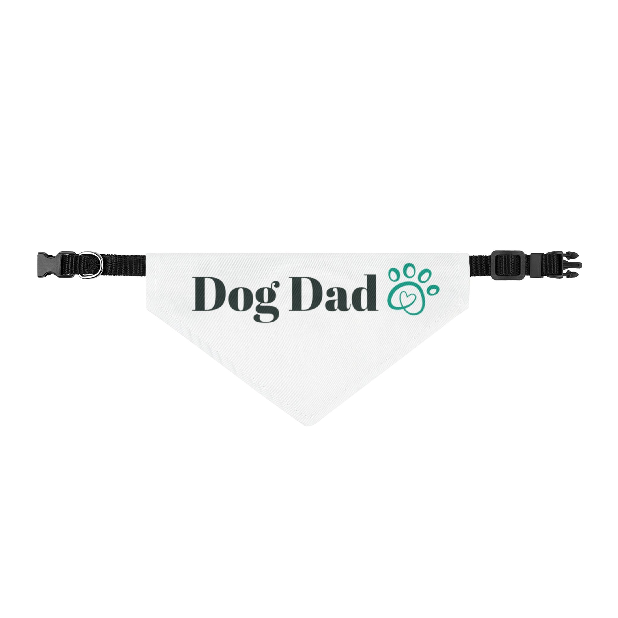 Dog Dad Clip-On Pet Bandana — White Bandana with Teal Paw Print