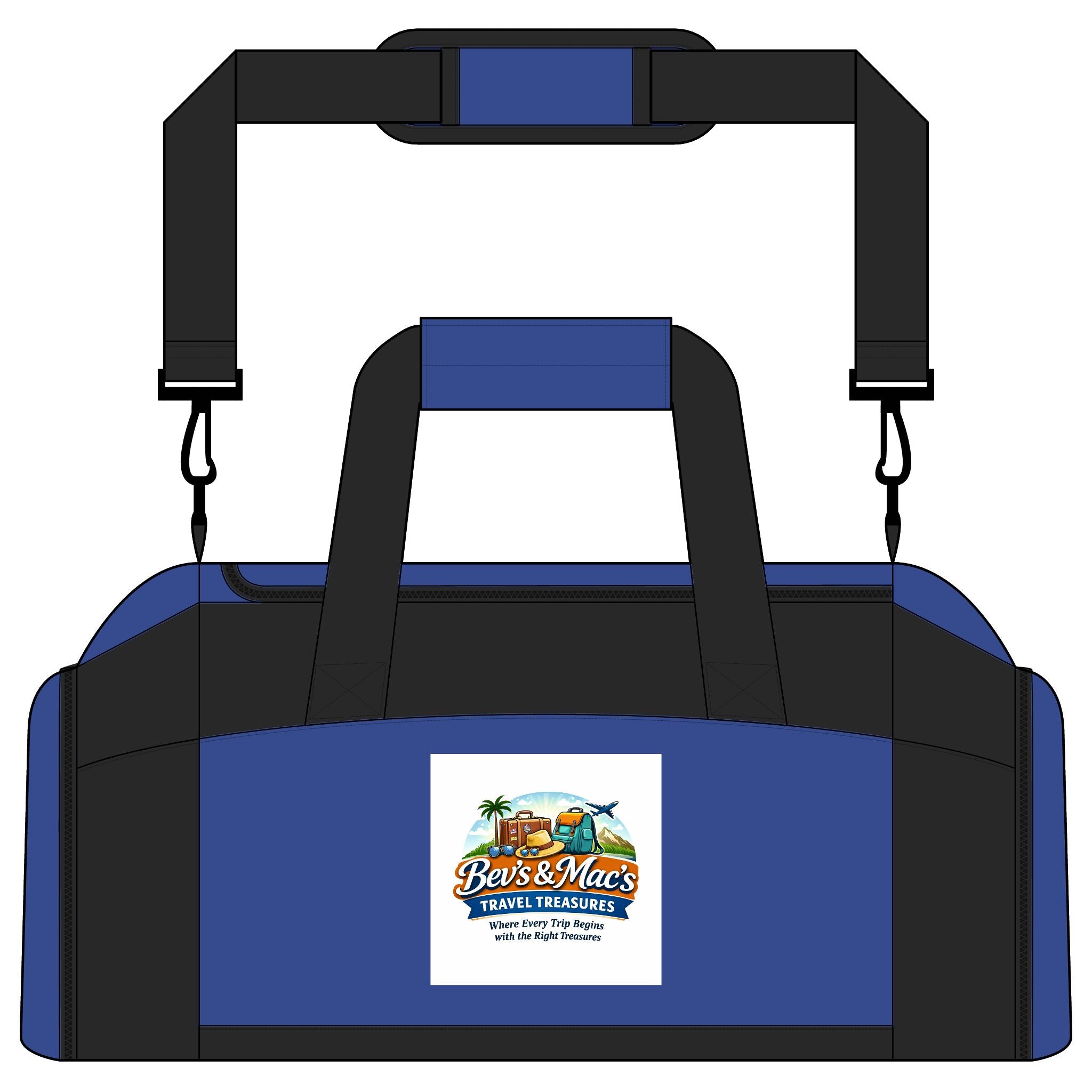 Gym Bag — Tropical "Bo's & Mac's Travel Treasures" Logo Duffel for Beach, Travel & Gym