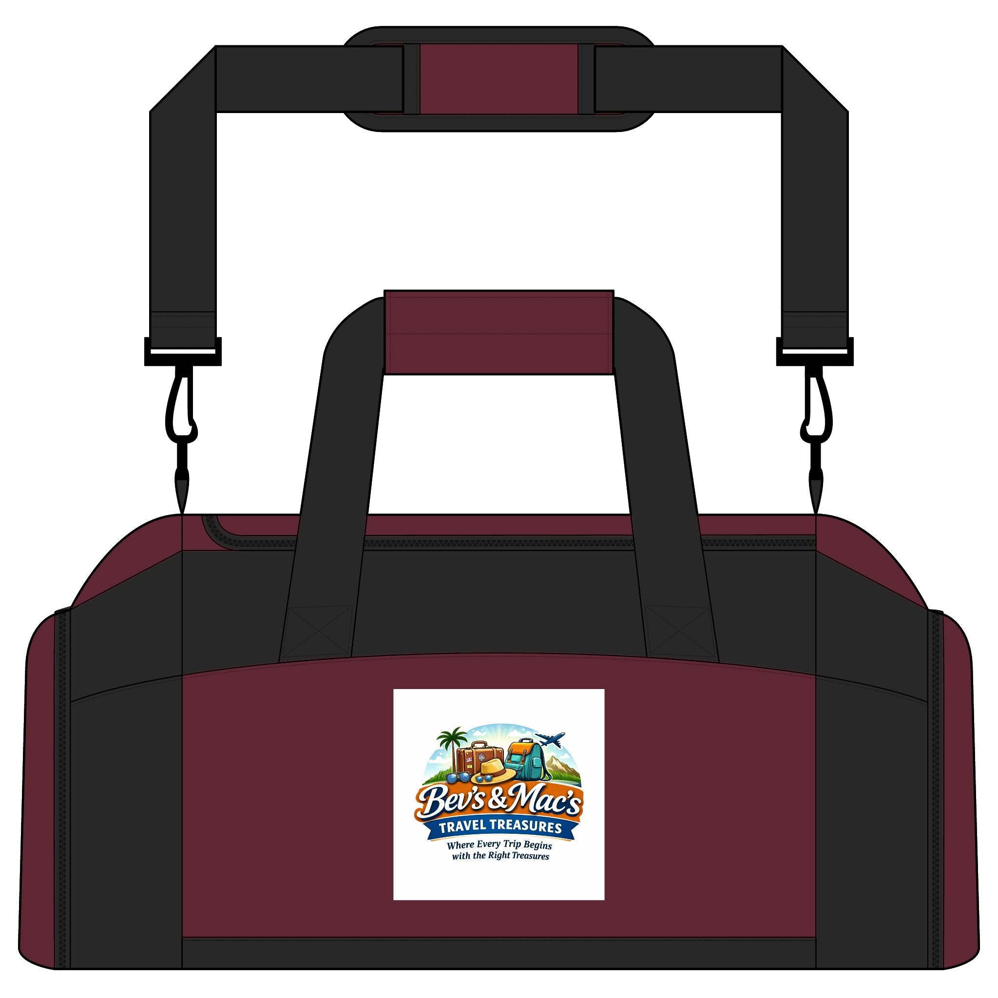 Gym Bag — Tropical "Bo's & Mac's Travel Treasures" Logo Duffel for Beach, Travel & Gym