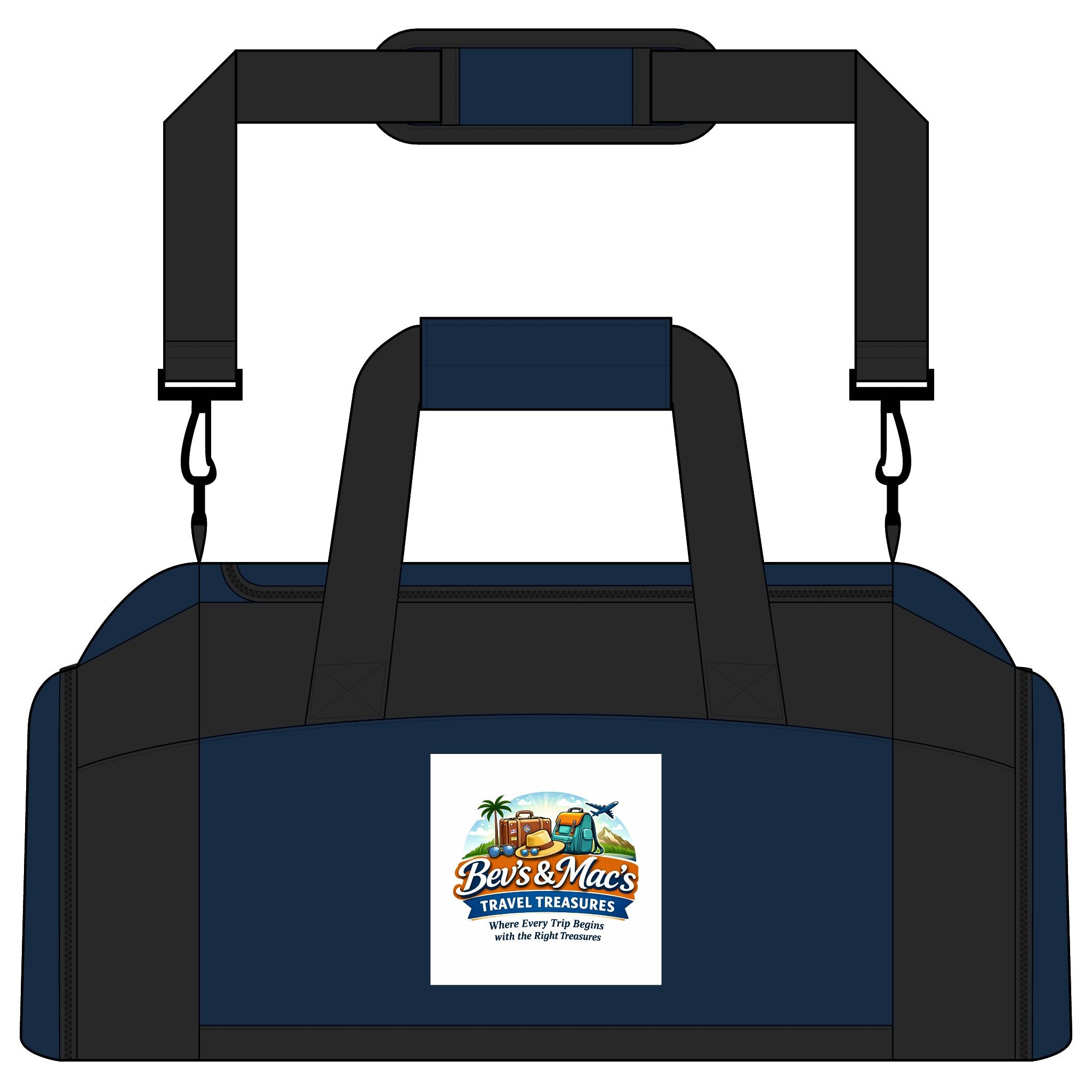 Gym Bag — Tropical "Bo's & Mac's Travel Treasures" Logo Duffel for Beach, Travel & Gym