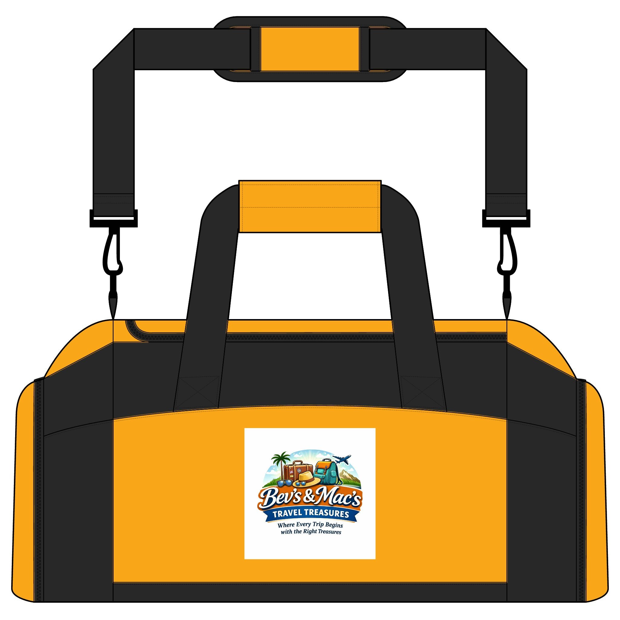 Gym Bag — Tropical "Bo's & Mac's Travel Treasures" Logo Duffel for Beach, Travel & Gym