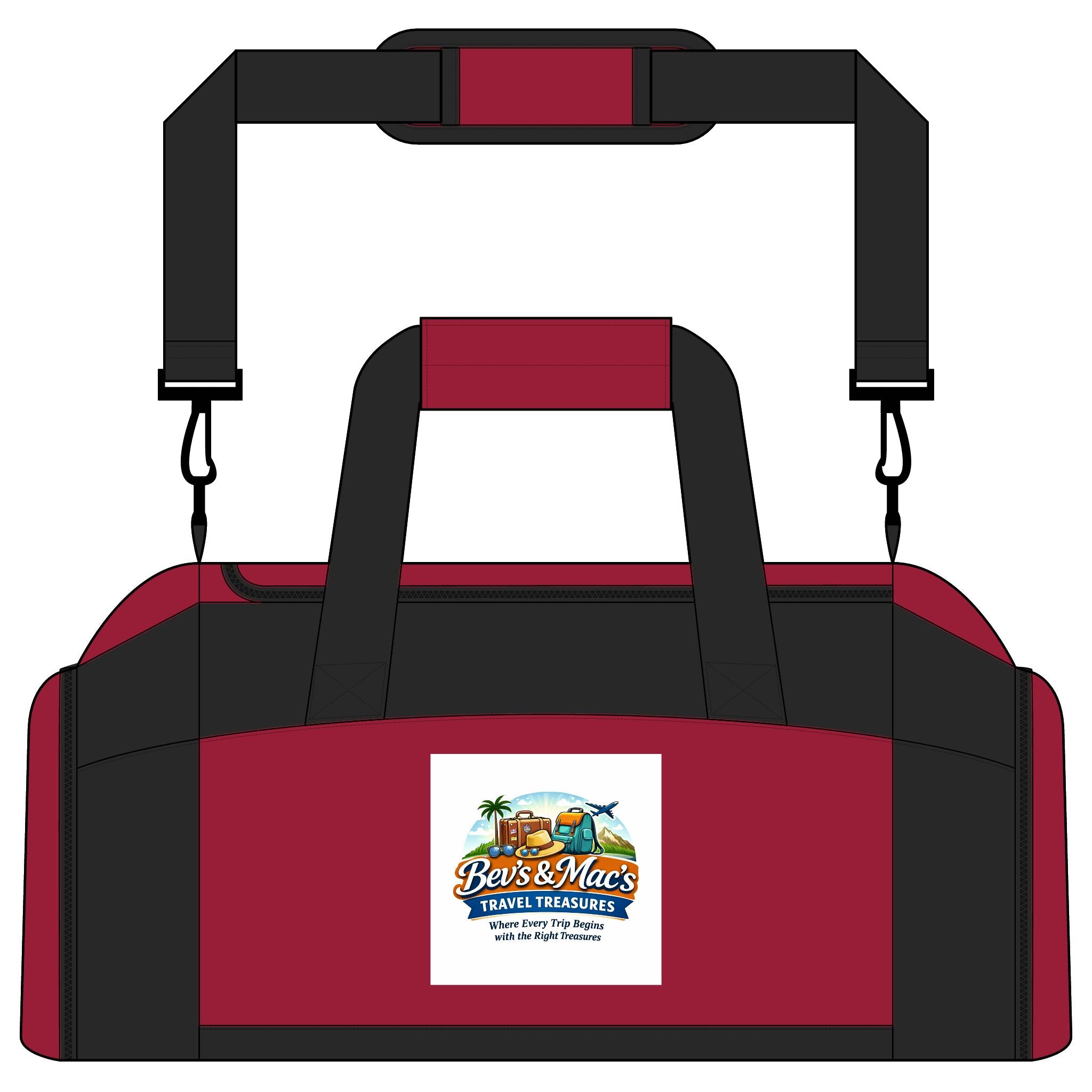 Gym Bag — Tropical "Bo's & Mac's Travel Treasures" Logo Duffel for Beach, Travel & Gym