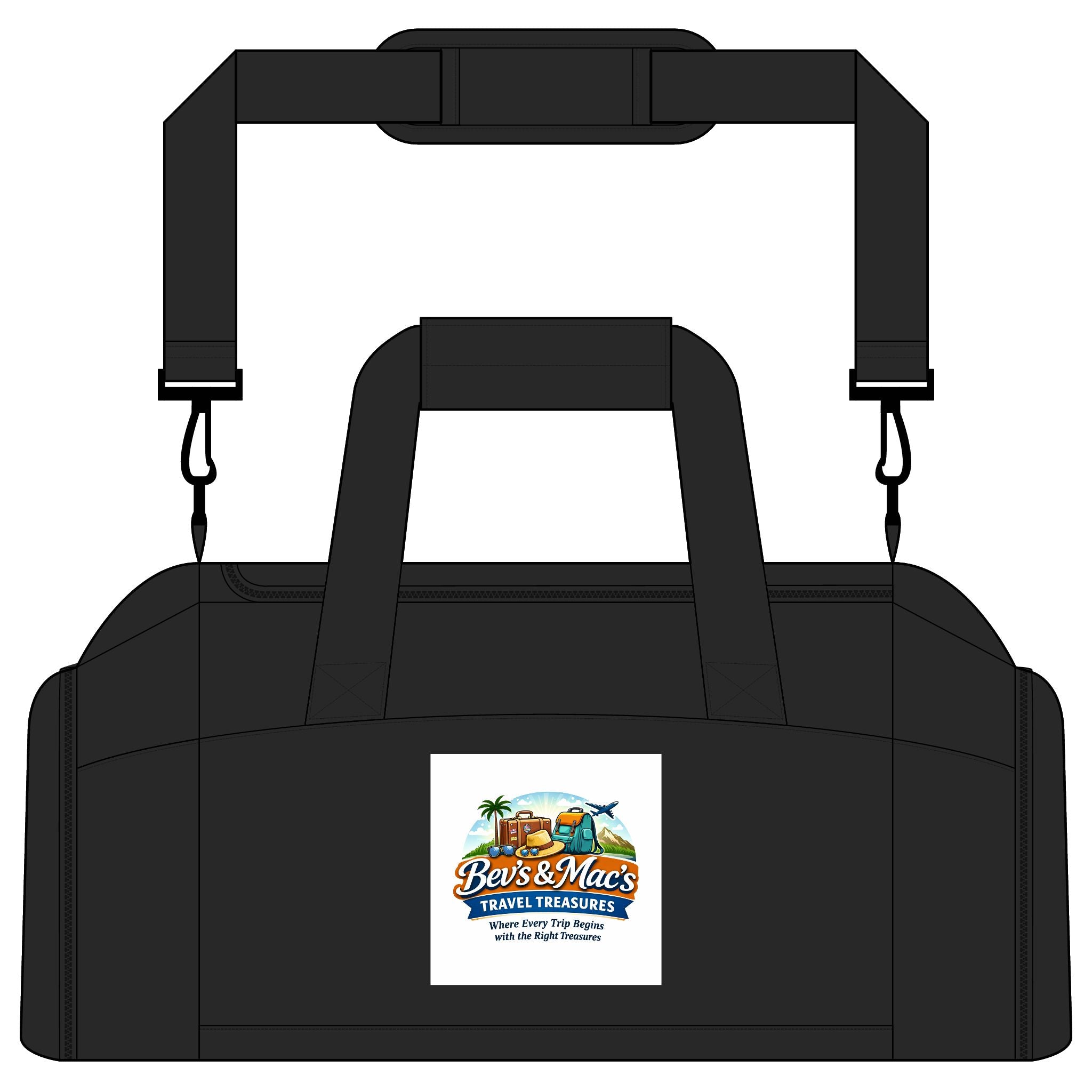 Gym Bag — Tropical "Bo's & Mac's Travel Treasures" Logo Duffel for Beach, Travel & Gym