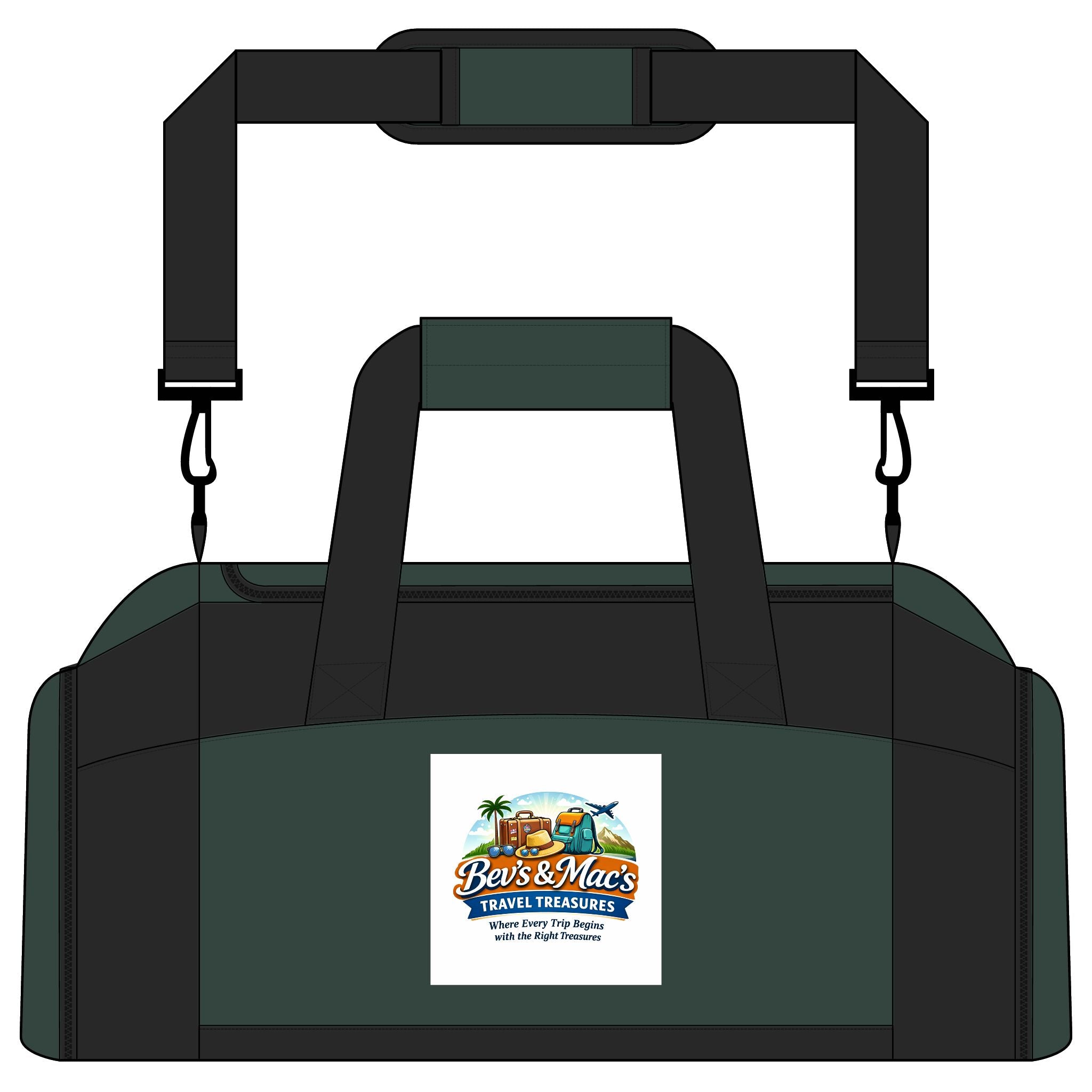 Gym Bag — Tropical "Bo's & Mac's Travel Treasures" Logo Duffel for Beach, Travel & Gym