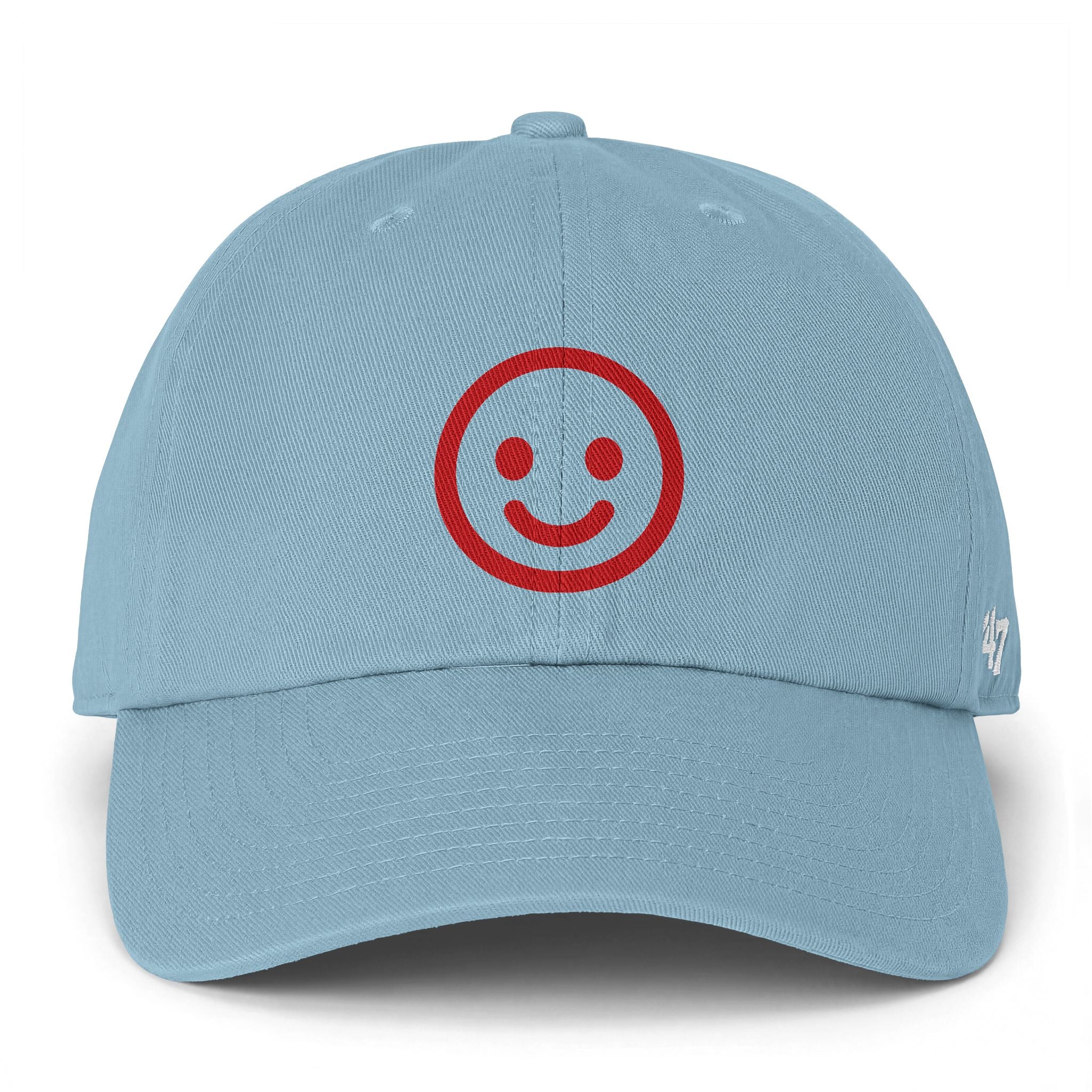 Smiley Face Cap — Red Embroidered Rustic Dad Hat