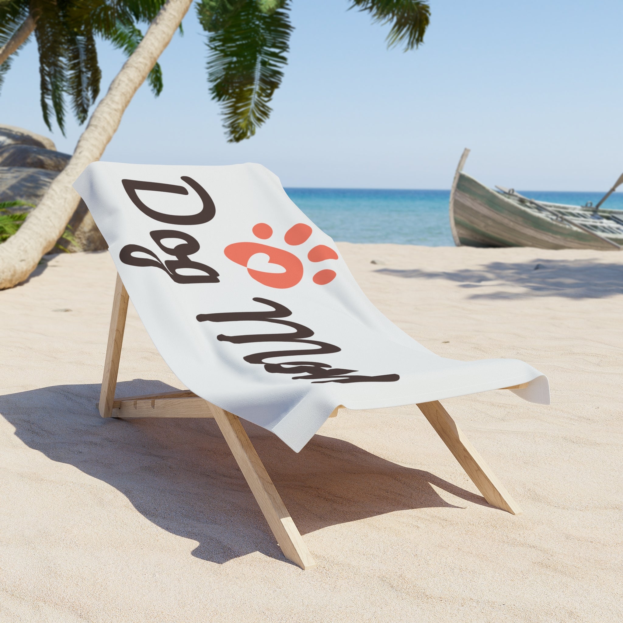 Dog Mom Beach Towel – Paw Print Heart Design