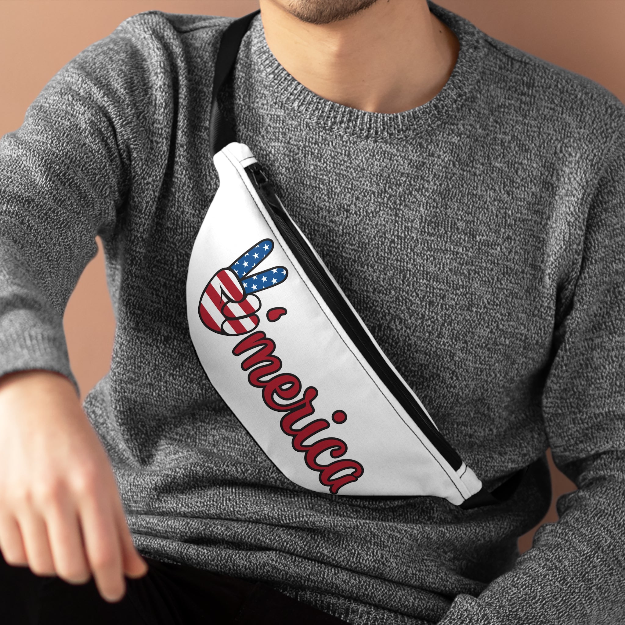 'Merica Peace Sign Fanny Pack — Patriotic USA Flag Waist Bag for 4th of July