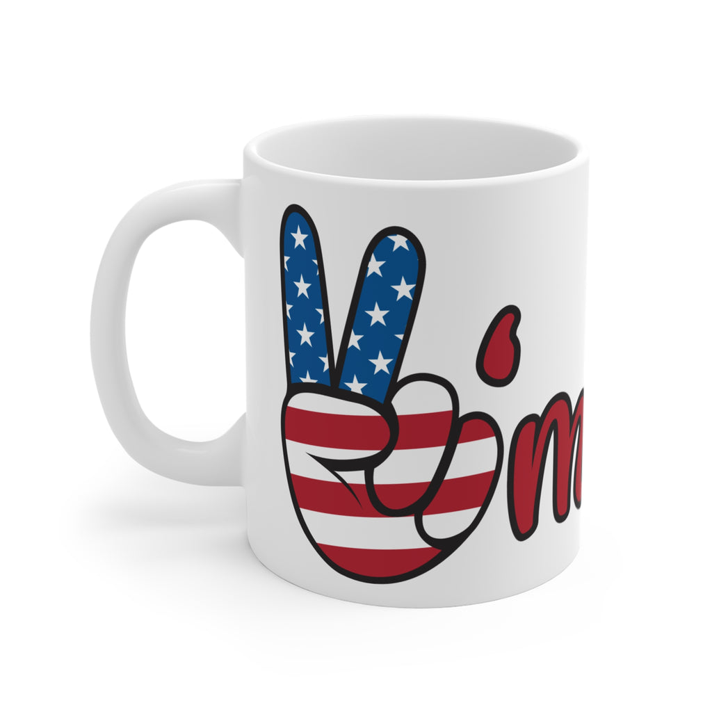 Patriotic Peace Sign Mug - American Flag 11oz Coffee Cup