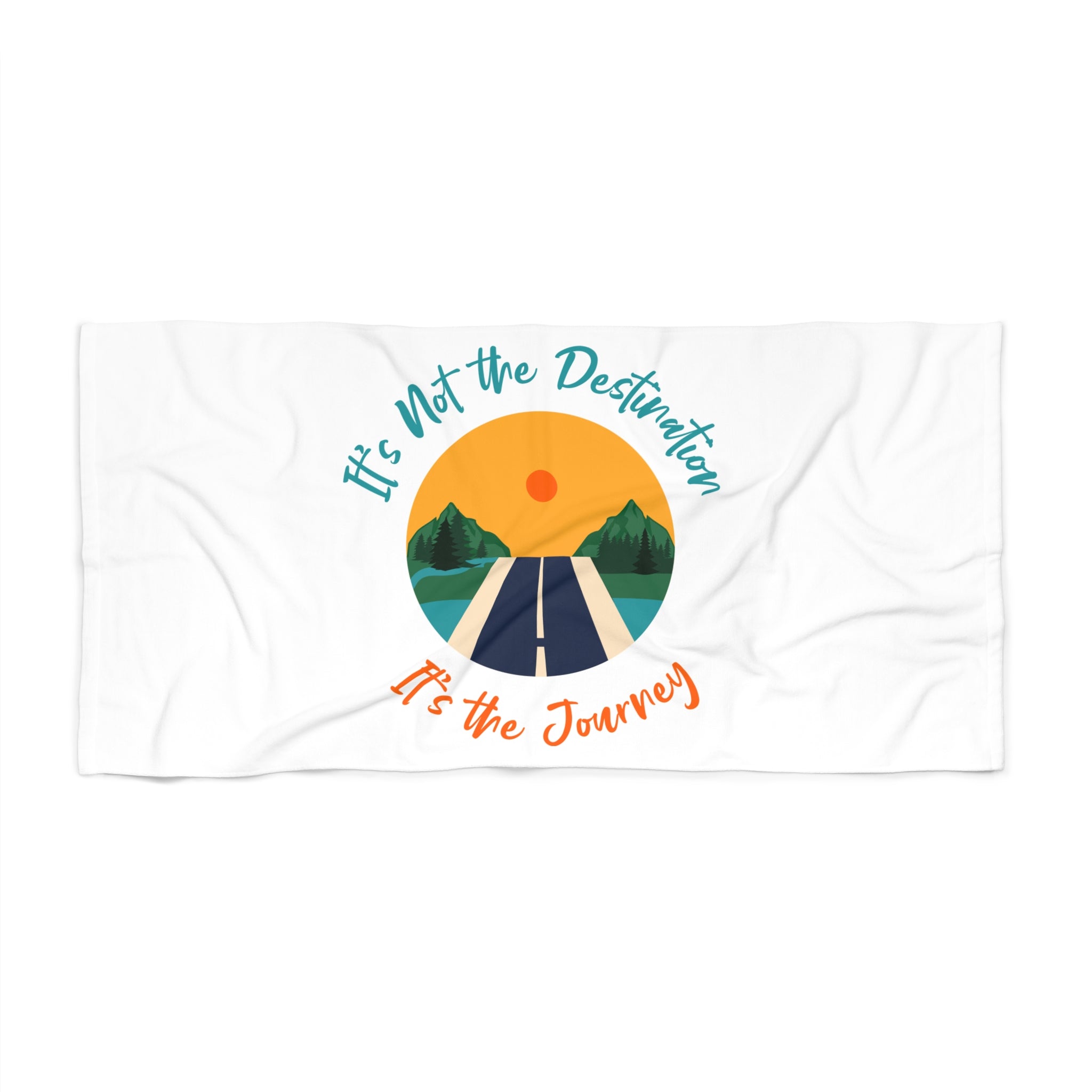Beach Towel — "It's Not the Destination, It's the Journey" Sunset Road Design