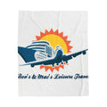 Travel Logo Velveteen Plush Blanket – Retro Plane & Sun Throw