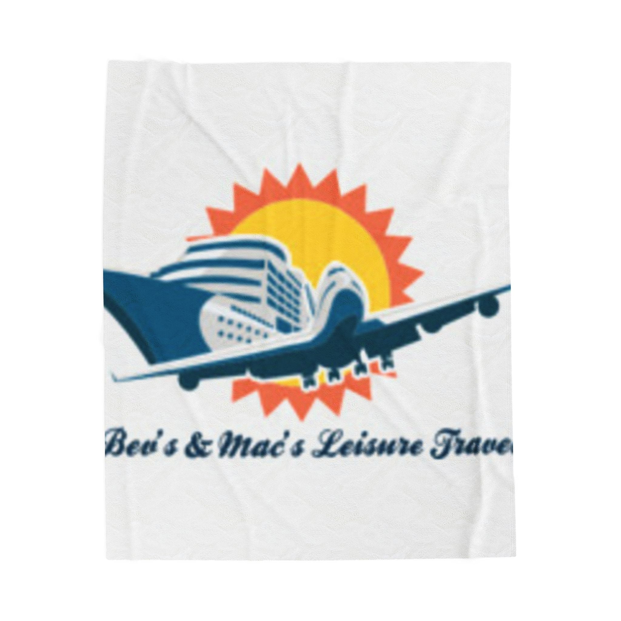 Travel Logo Velveteen Plush Blanket – Retro Plane & Sun Throw
