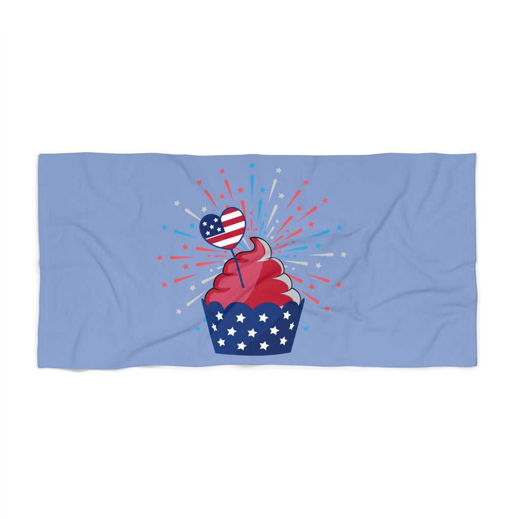 Fourth of July Cupcake Beach Towel — Patriotic USA Stars & Stripes Summer Towel