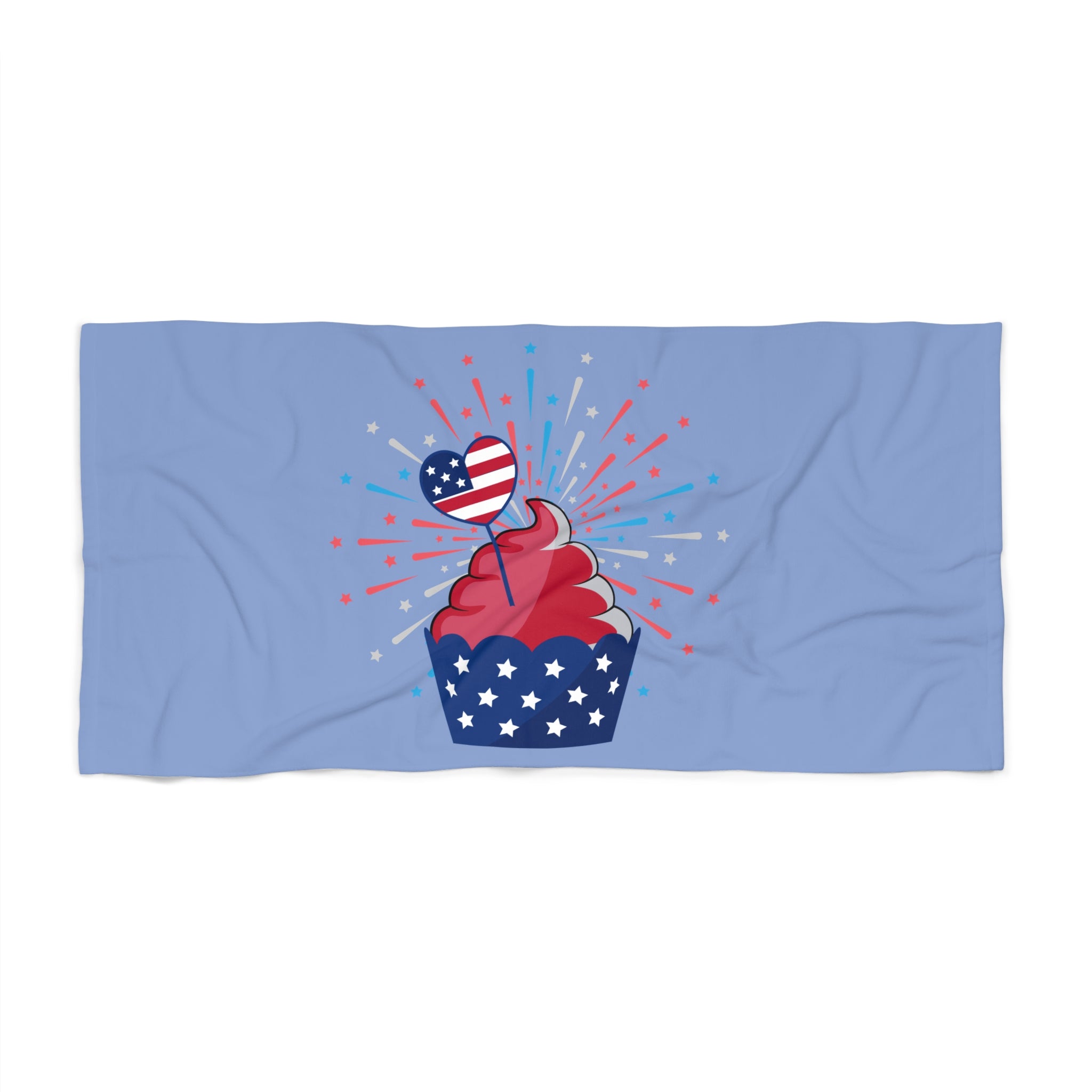 Fourth of July Cupcake Beach Towel — Patriotic USA Stars & Stripes Summer Towel