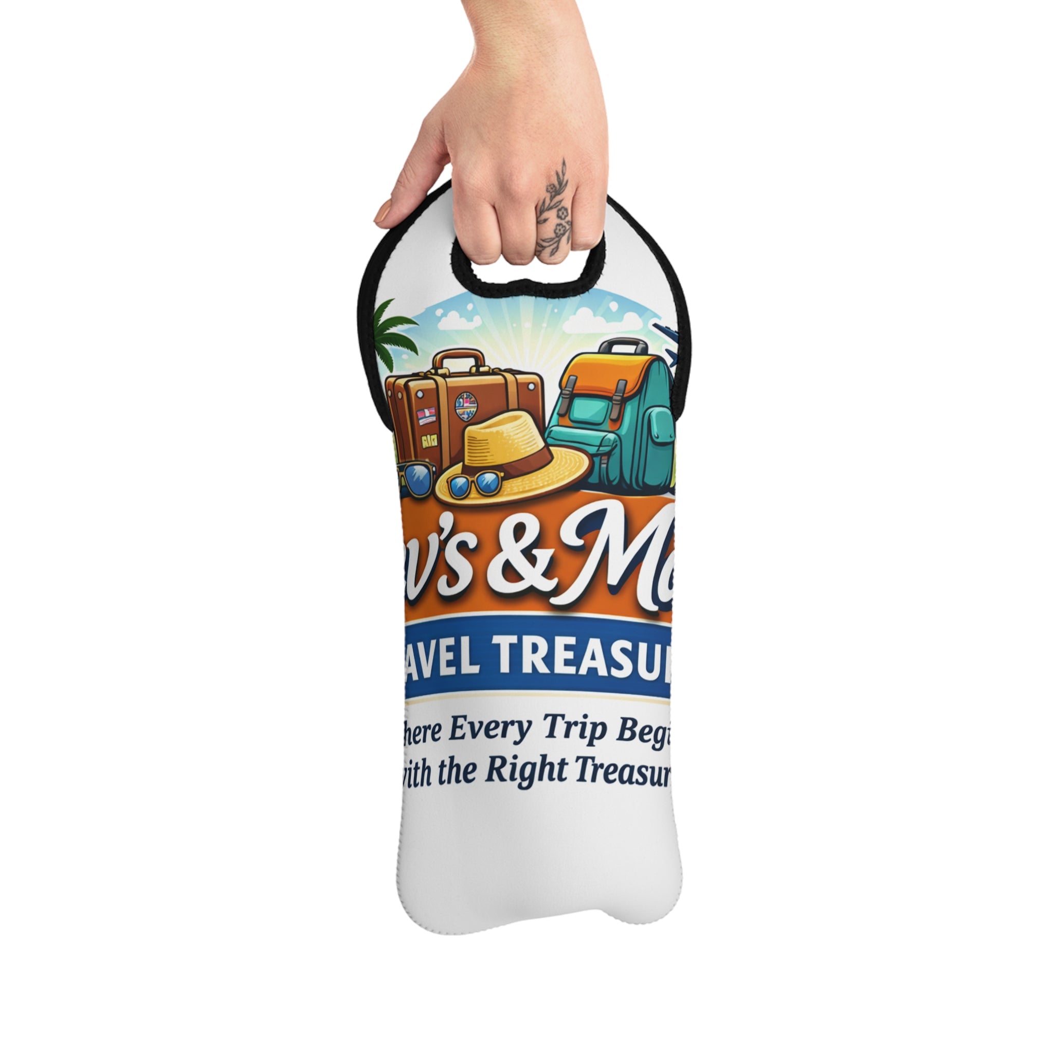 Travel-Themed Wine Tote Bag — "Travel Treasures" Insulated Bottle Carrier