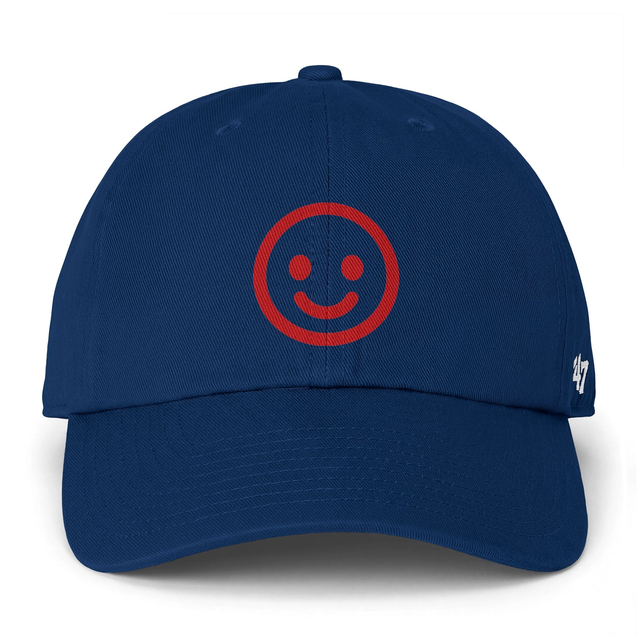 Smiley Face Cap — Red Embroidered Rustic Dad Hat
