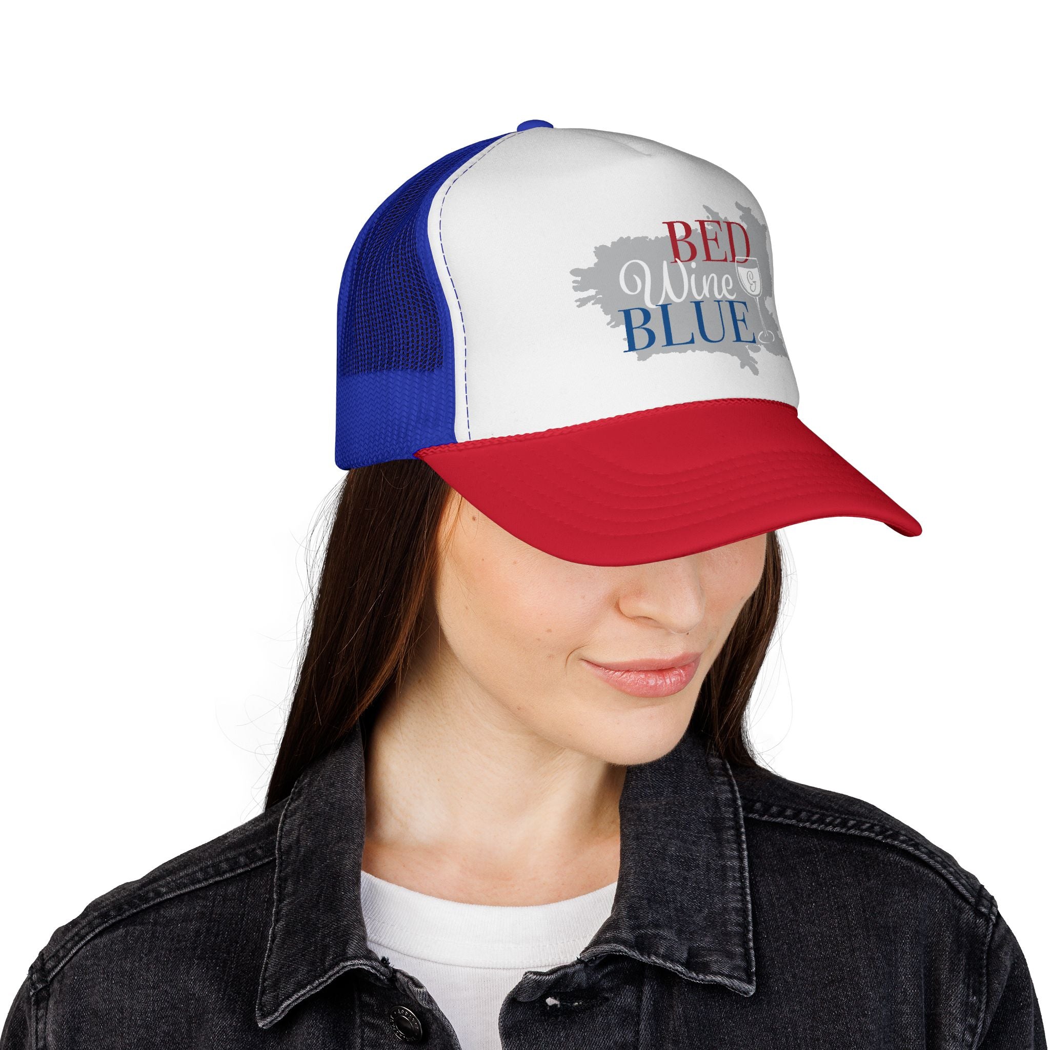 Trucker Cap — "Red Wine Blue" Patriotic Wine Lover Mesh Hat