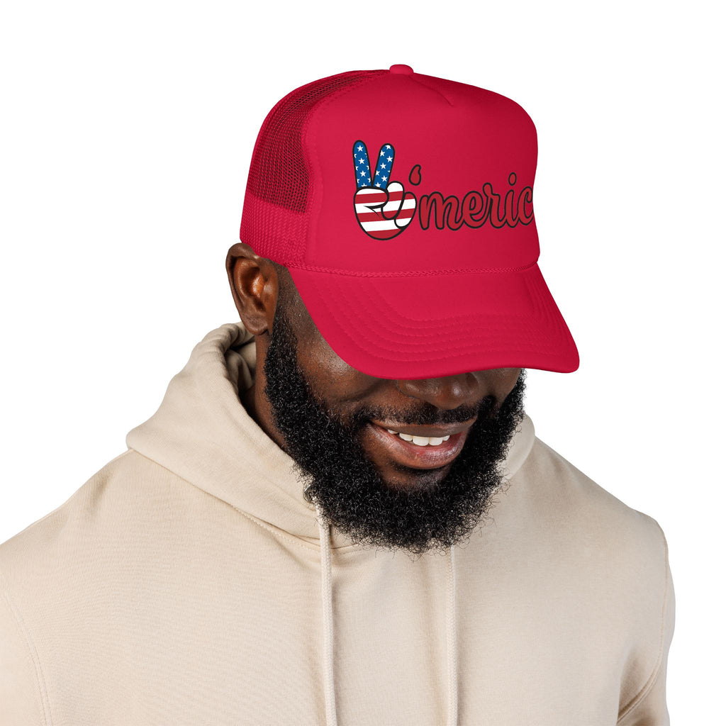 Trucker Hat — 'Merica Peace Sign USA Flag Foam Trucker Hat