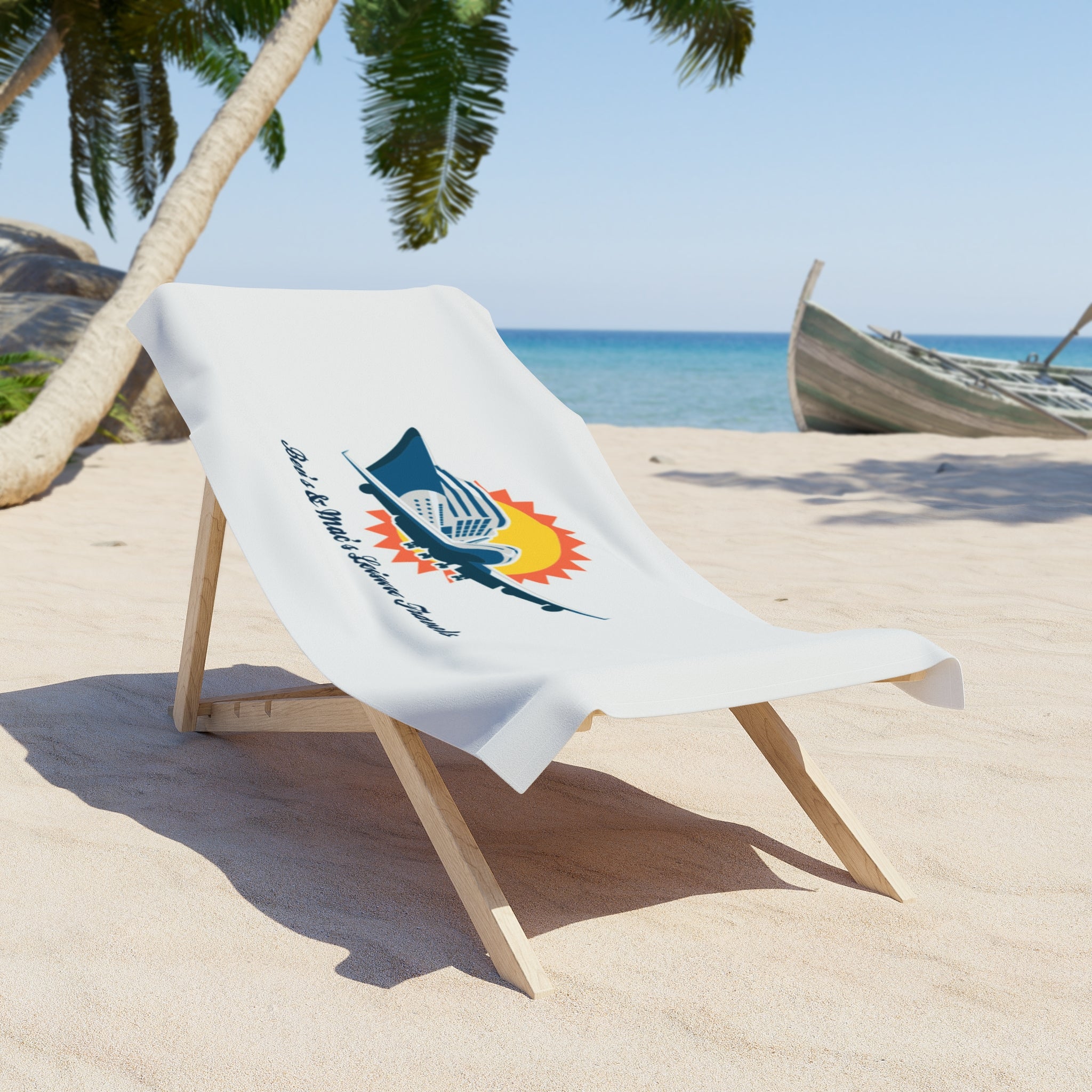 Travel Beach Towel — Retro Plane & Sun Logo (Bev’s & Mac’s Leisure Travels)