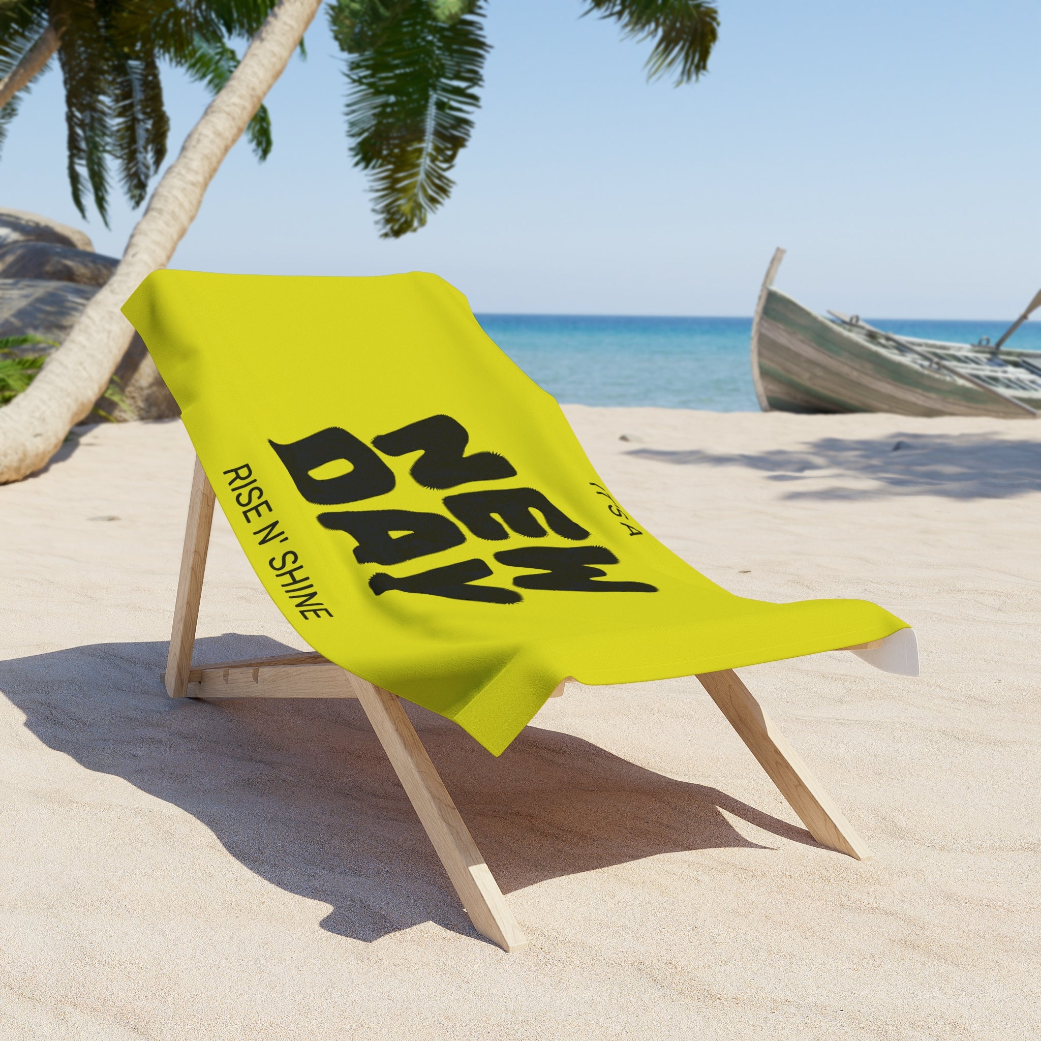 New Day Beach Towel – Bright Yellow "It's a New Day / Rise N' Shine" Summer Towel