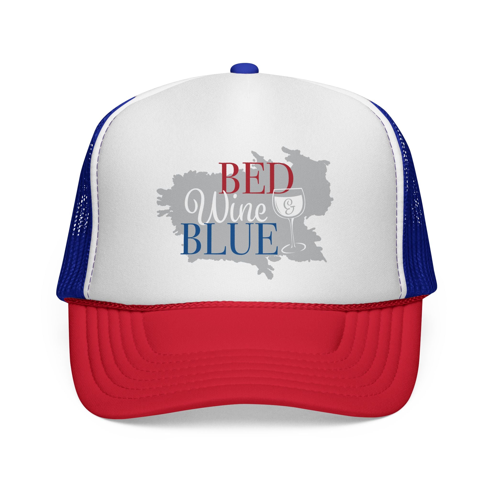 Trucker Cap — "Red Wine Blue" Patriotic Wine Lover Mesh Hat