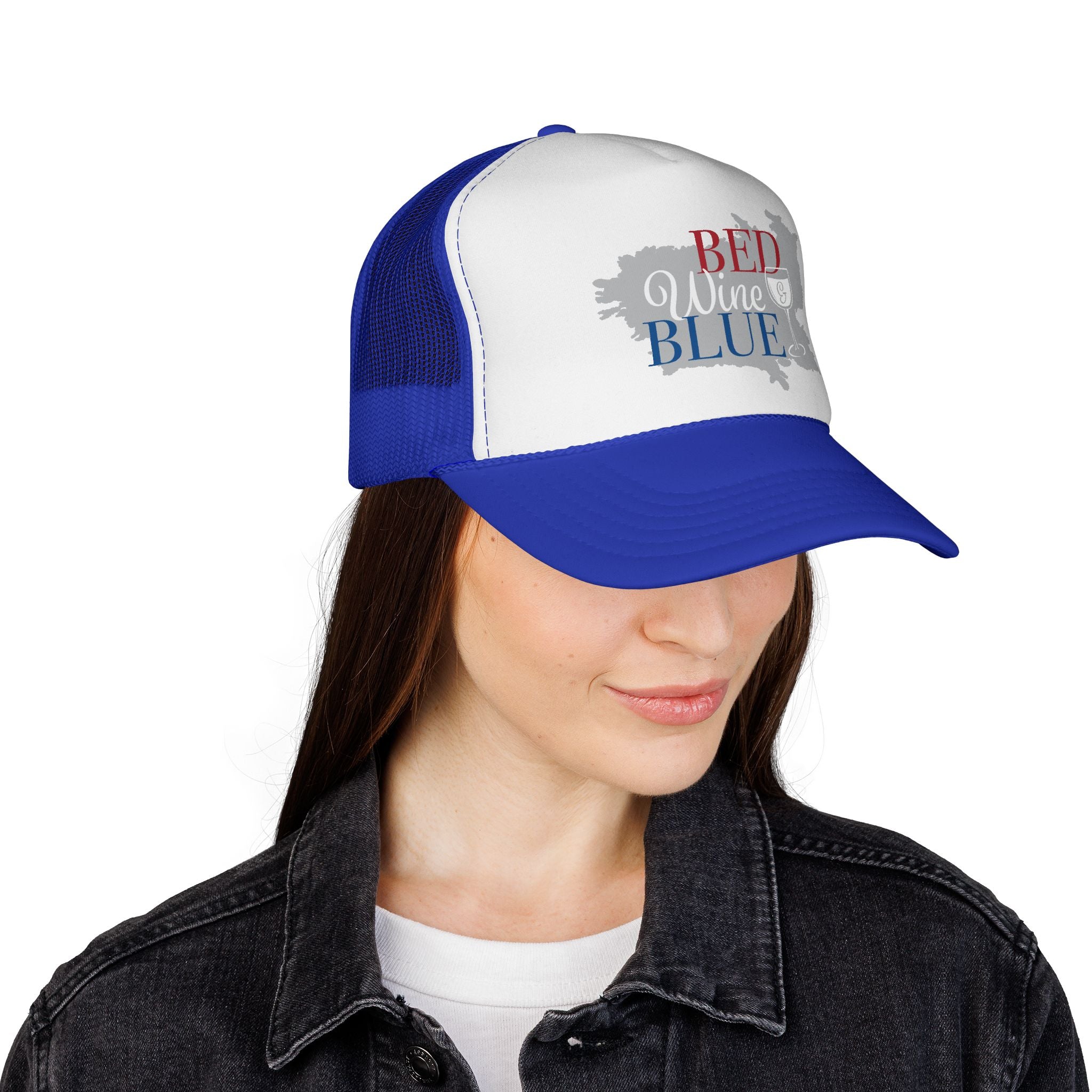 Trucker Cap — "Red Wine Blue" Patriotic Wine Lover Mesh Hat