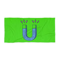 Beach Towel — "Attracted to You" Horseshoe Magnet Design (Neon Green)