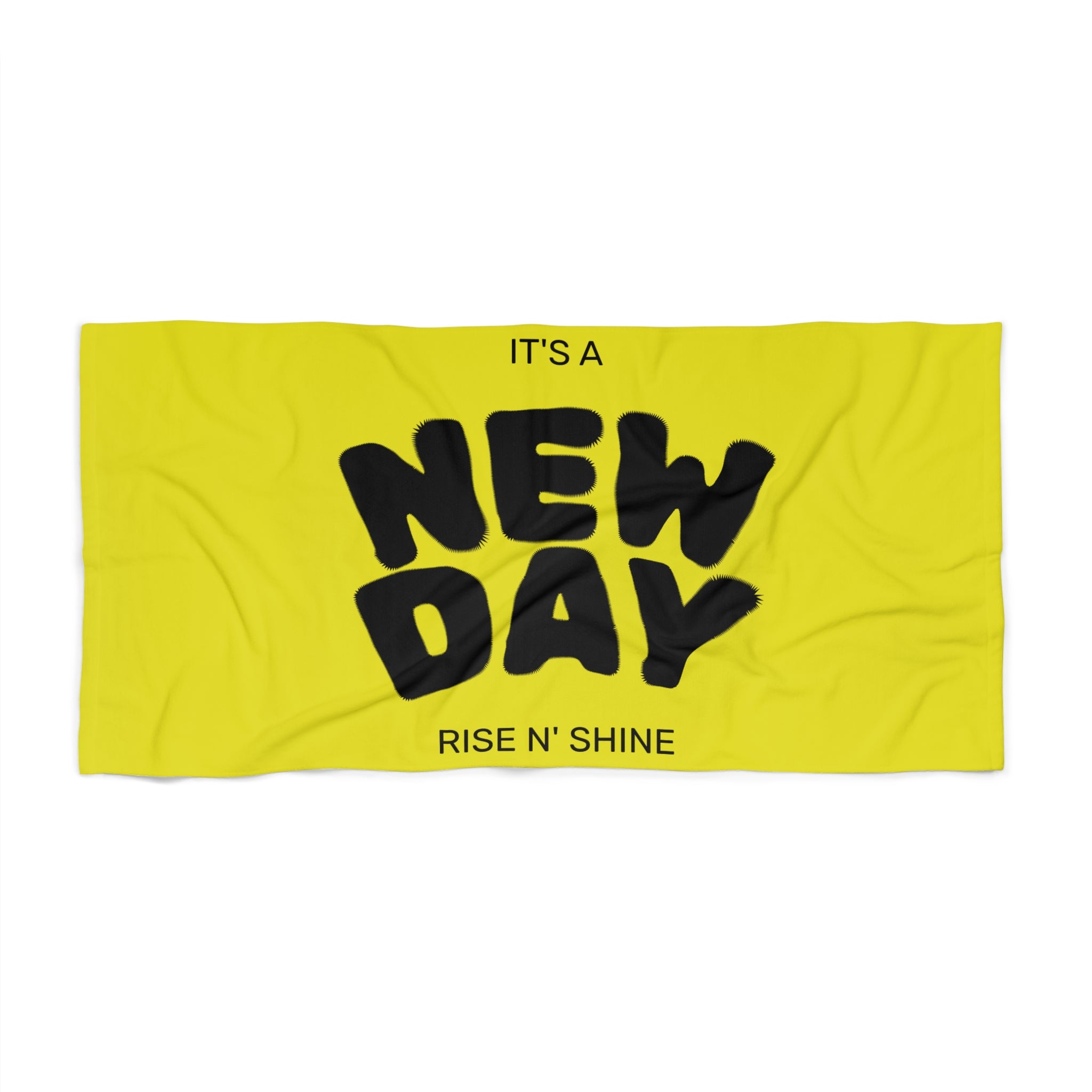 New Day Beach Towel – Bright Yellow "It's a New Day / Rise N' Shine" Summer Towel