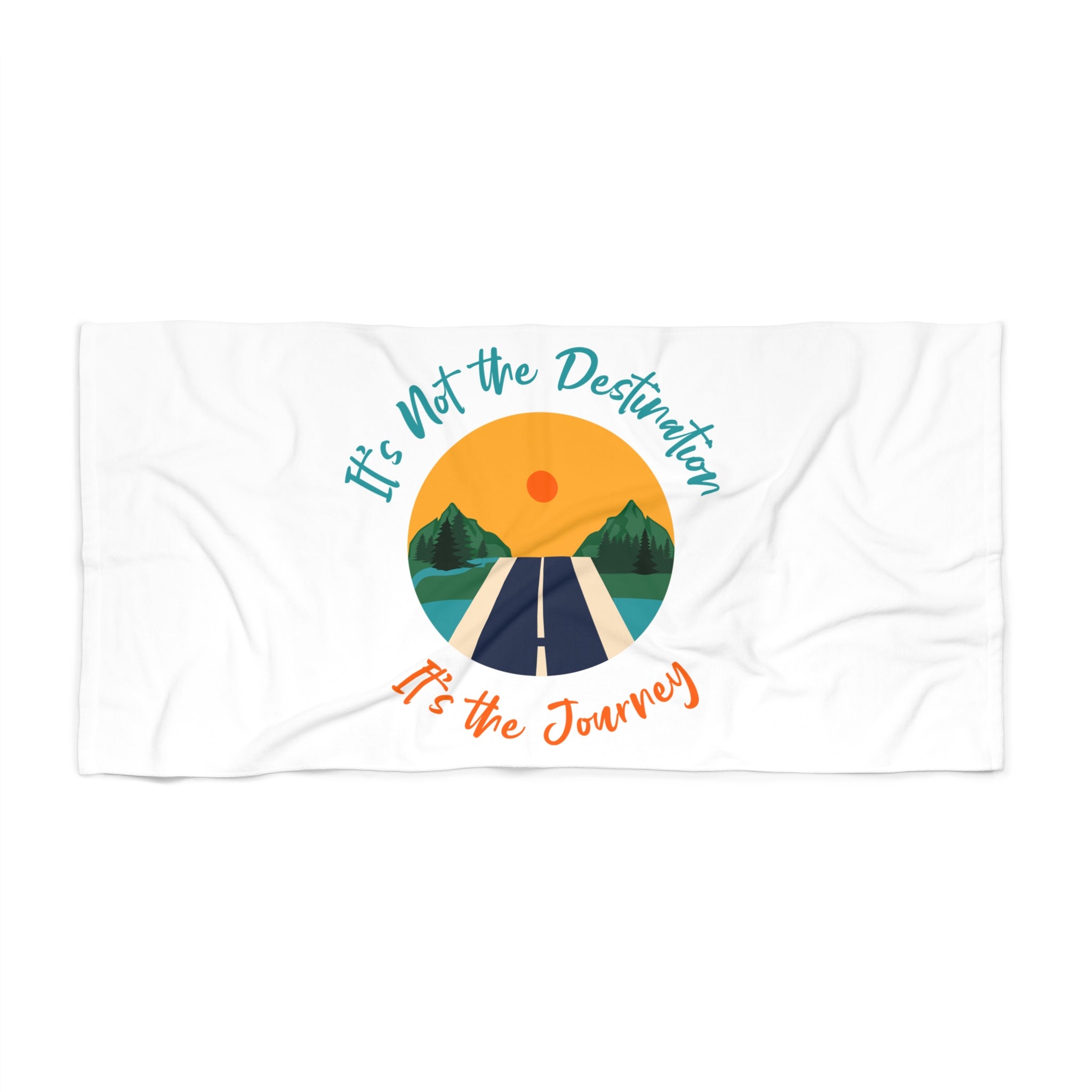 Beach Towel — "It's Not the Destination, It's the Journey" Sunset Road Design