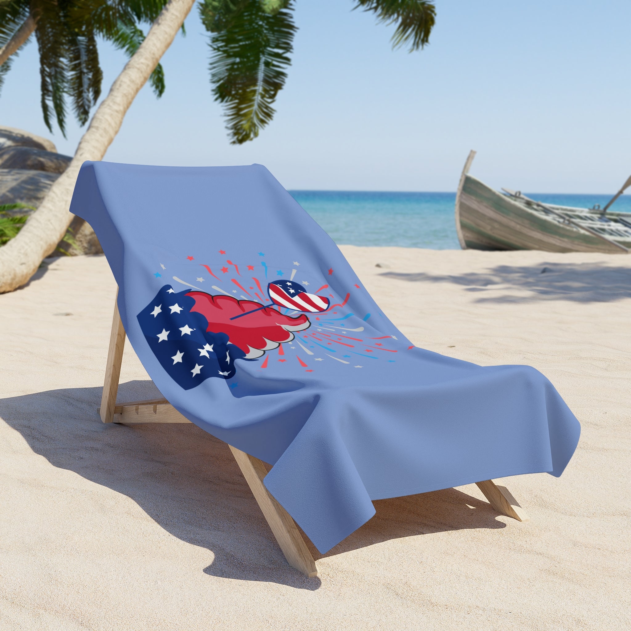 Fourth of July Cupcake Beach Towel — Patriotic USA Stars & Stripes Summer Towel