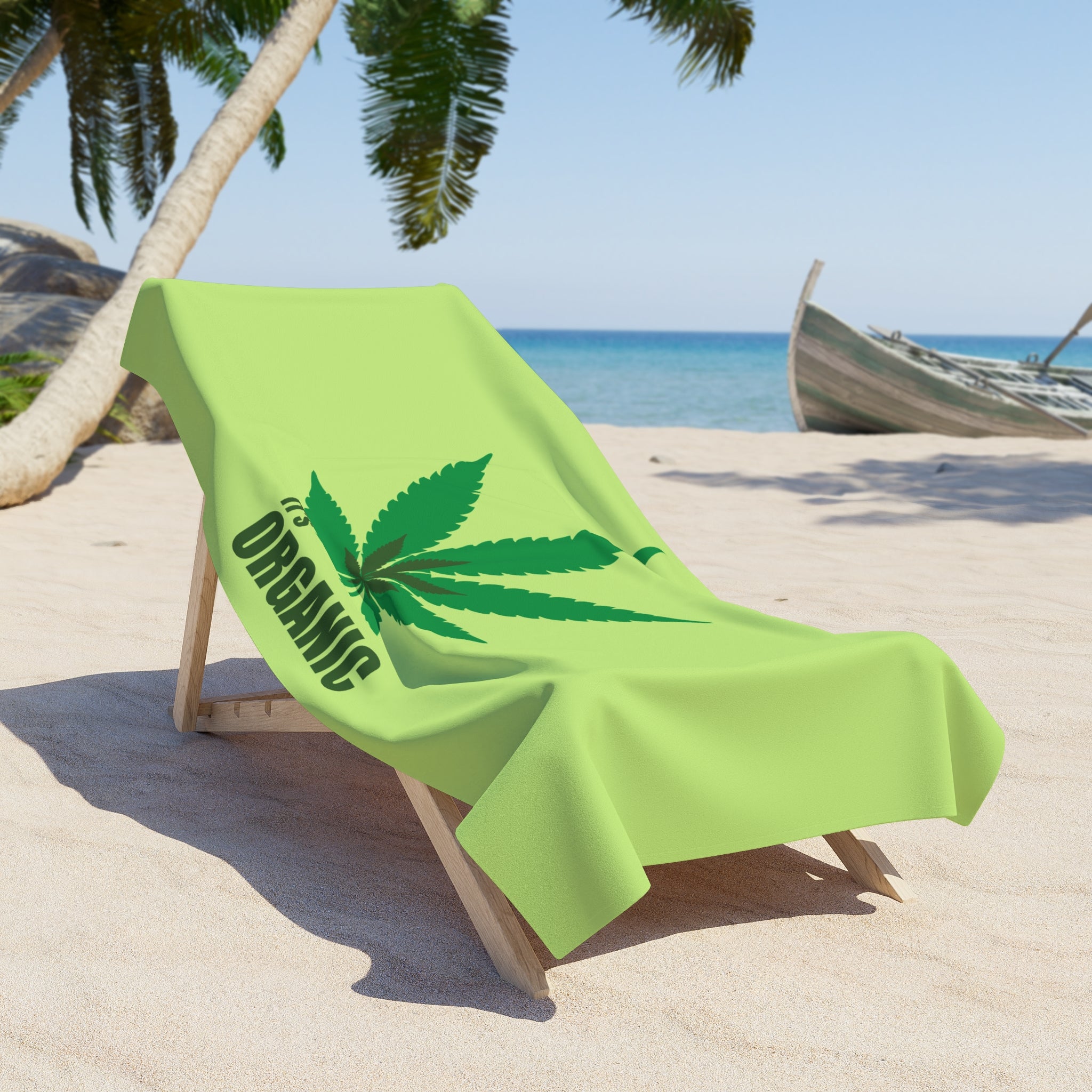 Organic Leaf Beach Towel — 'It's Organic' Cannabis Palm-Leaf Design
