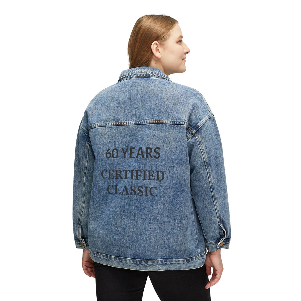Denim Jacket — “60 Years Certified Classic” Back Print, Women's Vintage-Style Jean Jacket
