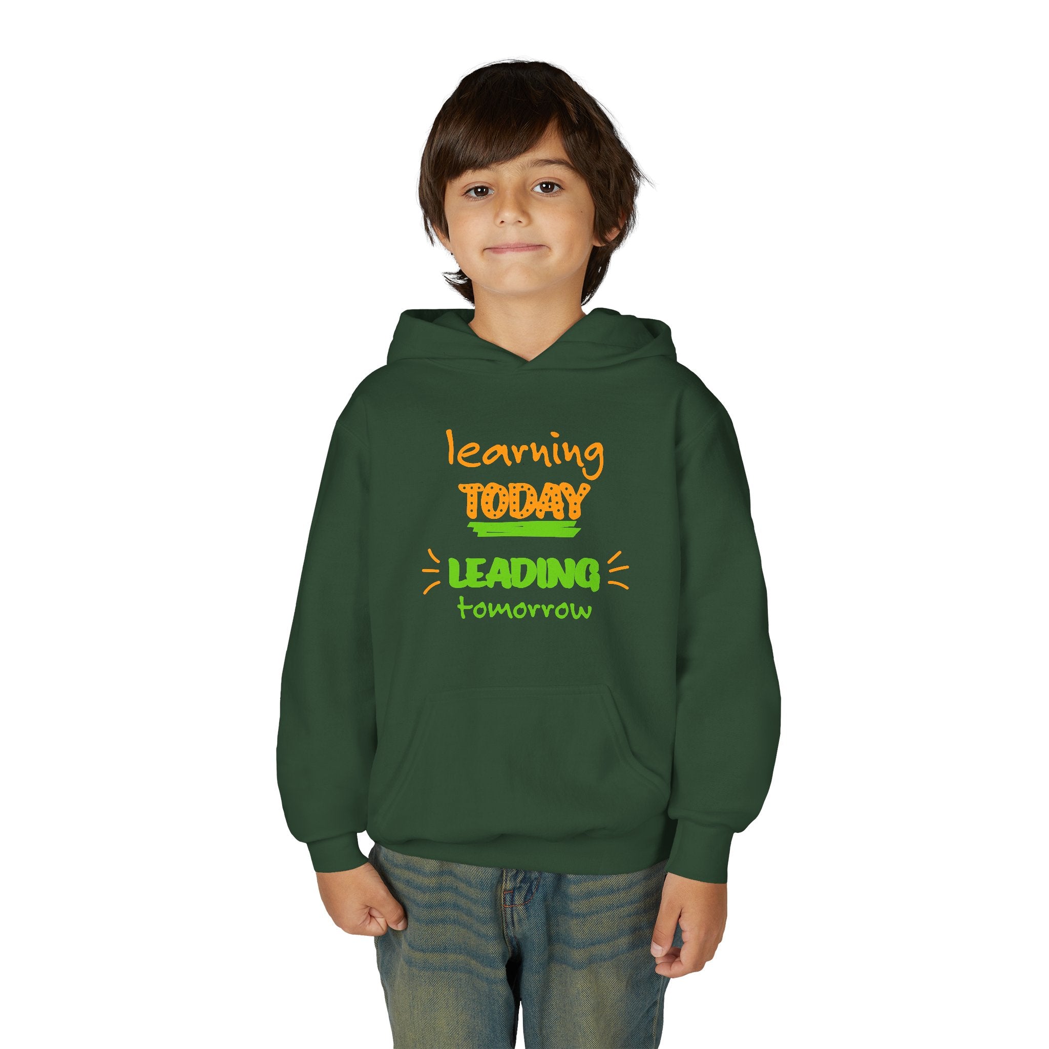 Youth Hoodie — “Learning Today, Leading Tomorrow” Inspirational School Sweatshirt