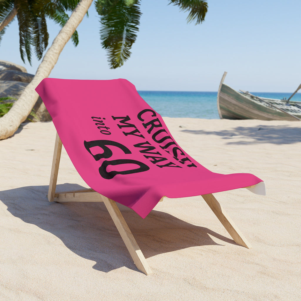 Cruisin' My Way into 60 Beach Towel — Funny 60th Birthday Pink Towel