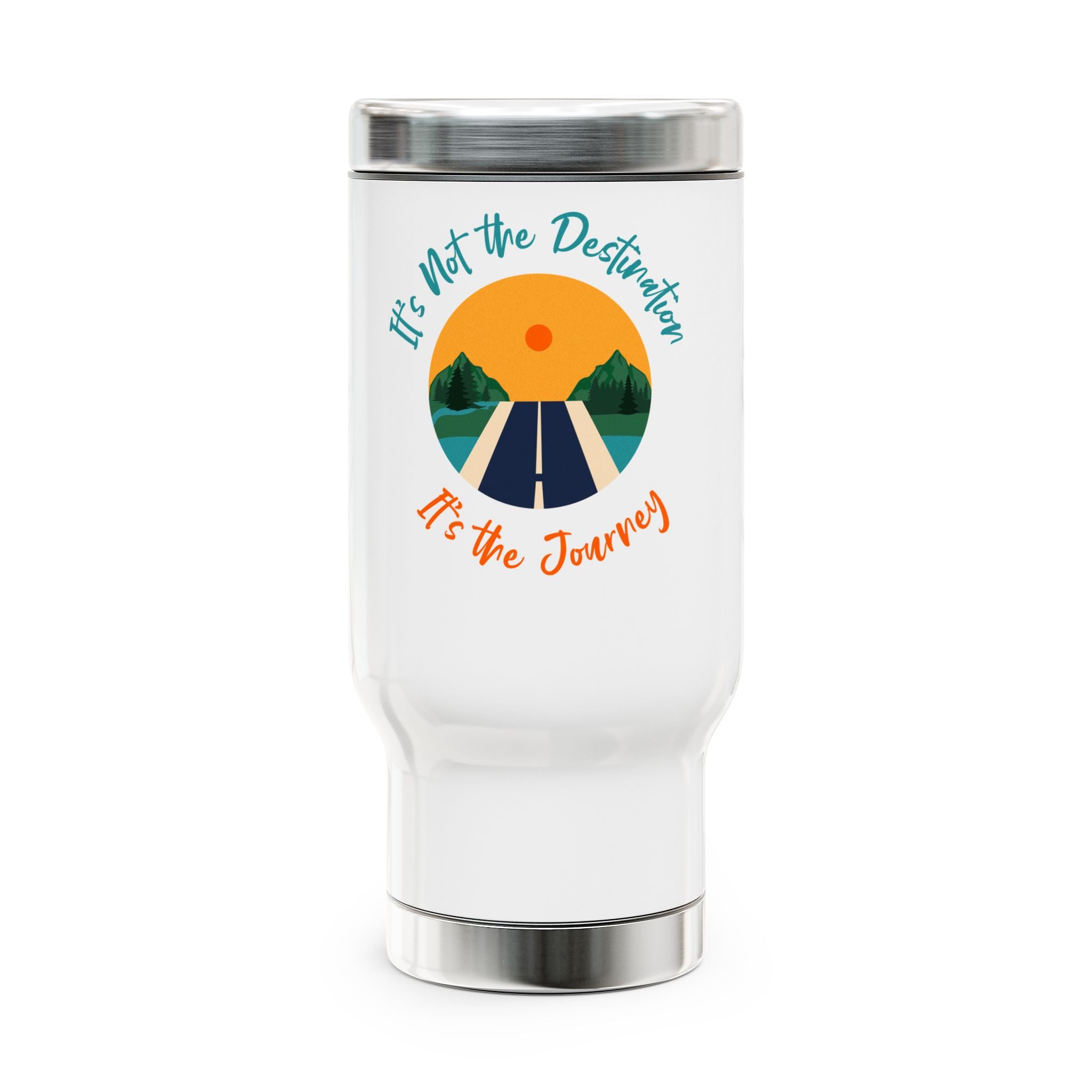 Travel Mug — 'It's Not the Destination, It's the Journey' Scenic Road Stainless Steel Tumbler (14oz)