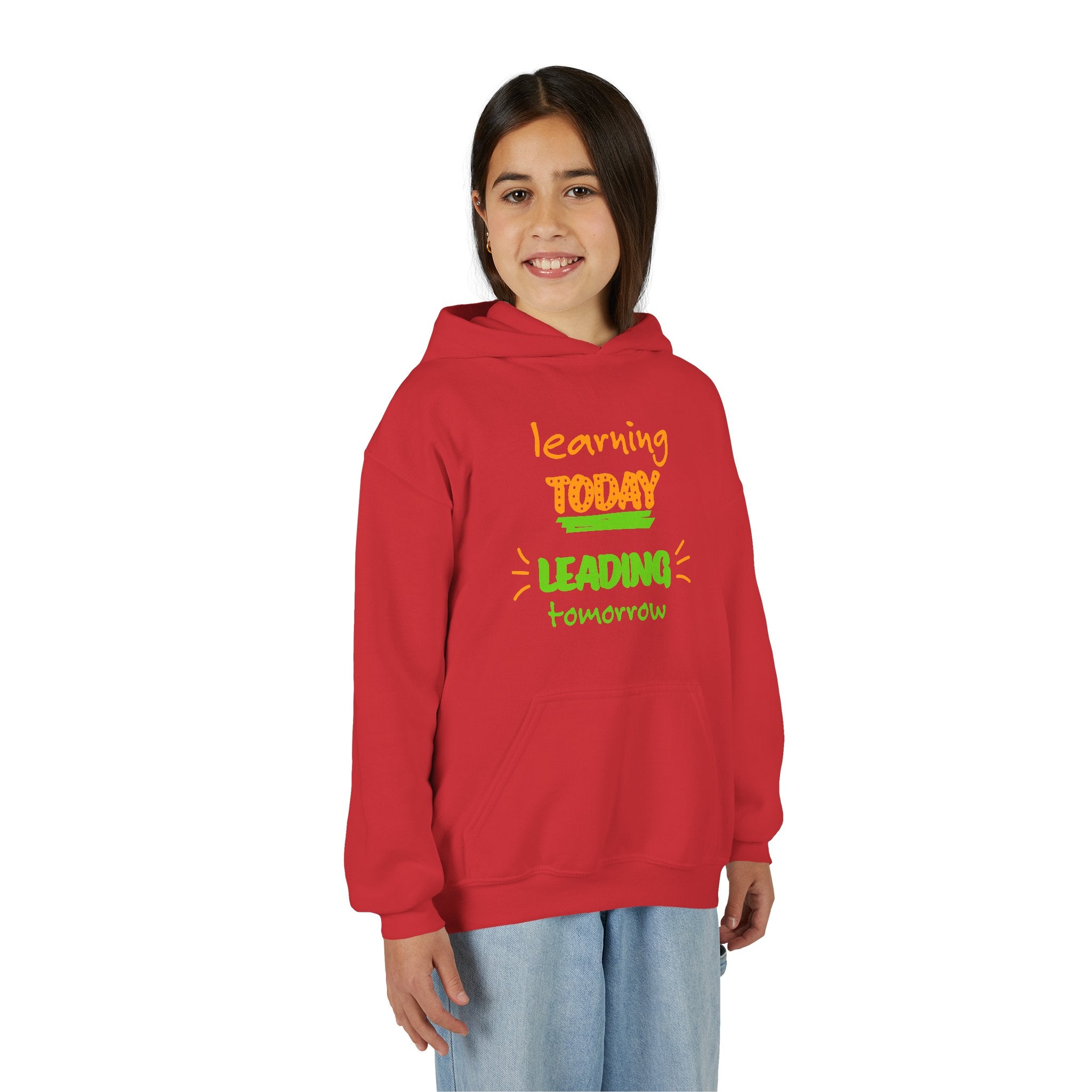 Youth Hoodie — “Learning Today, Leading Tomorrow” Inspirational School Sweatshirt