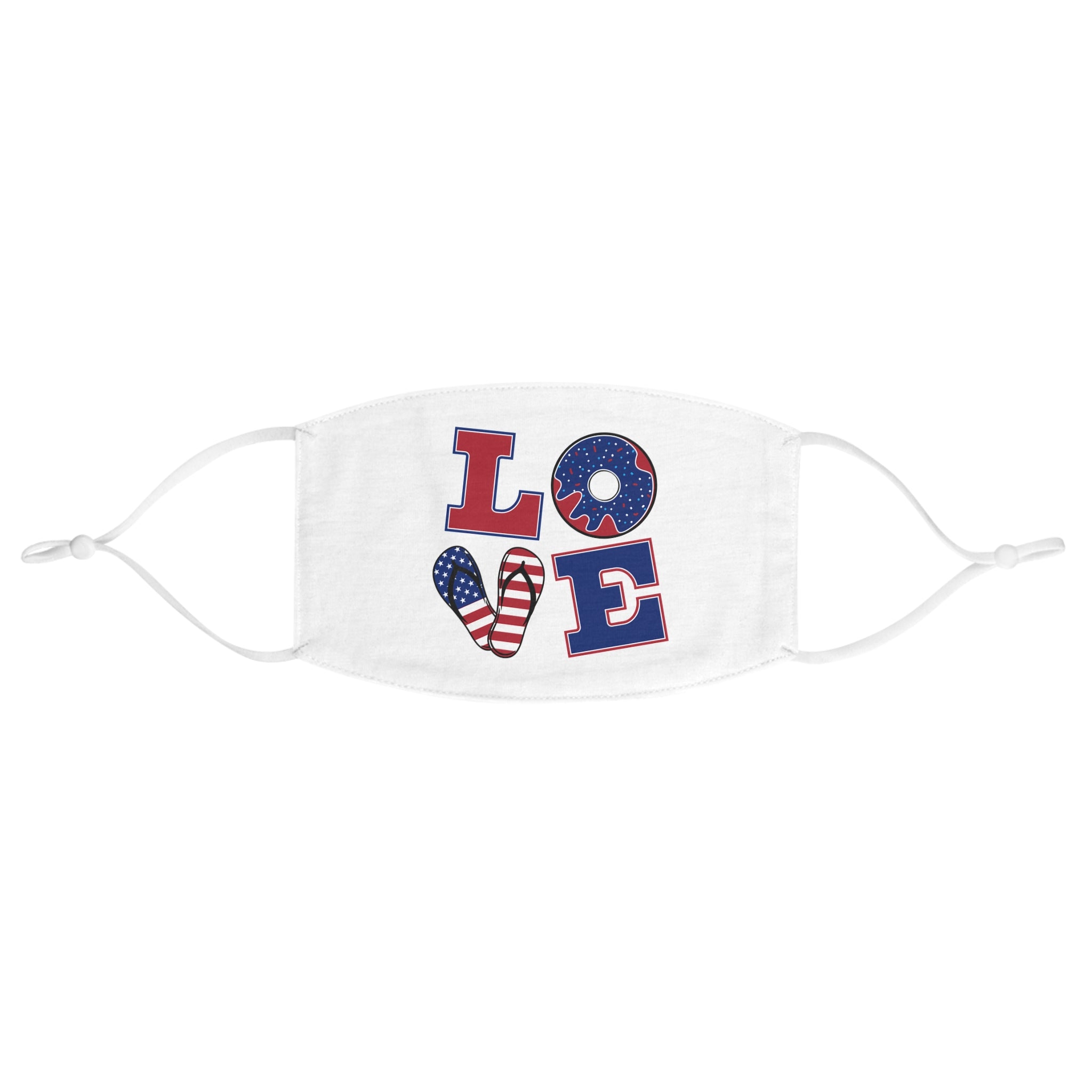 Patriotic LOVE Face Mask — USA Flag Donut Red White Blue Cotton Mask