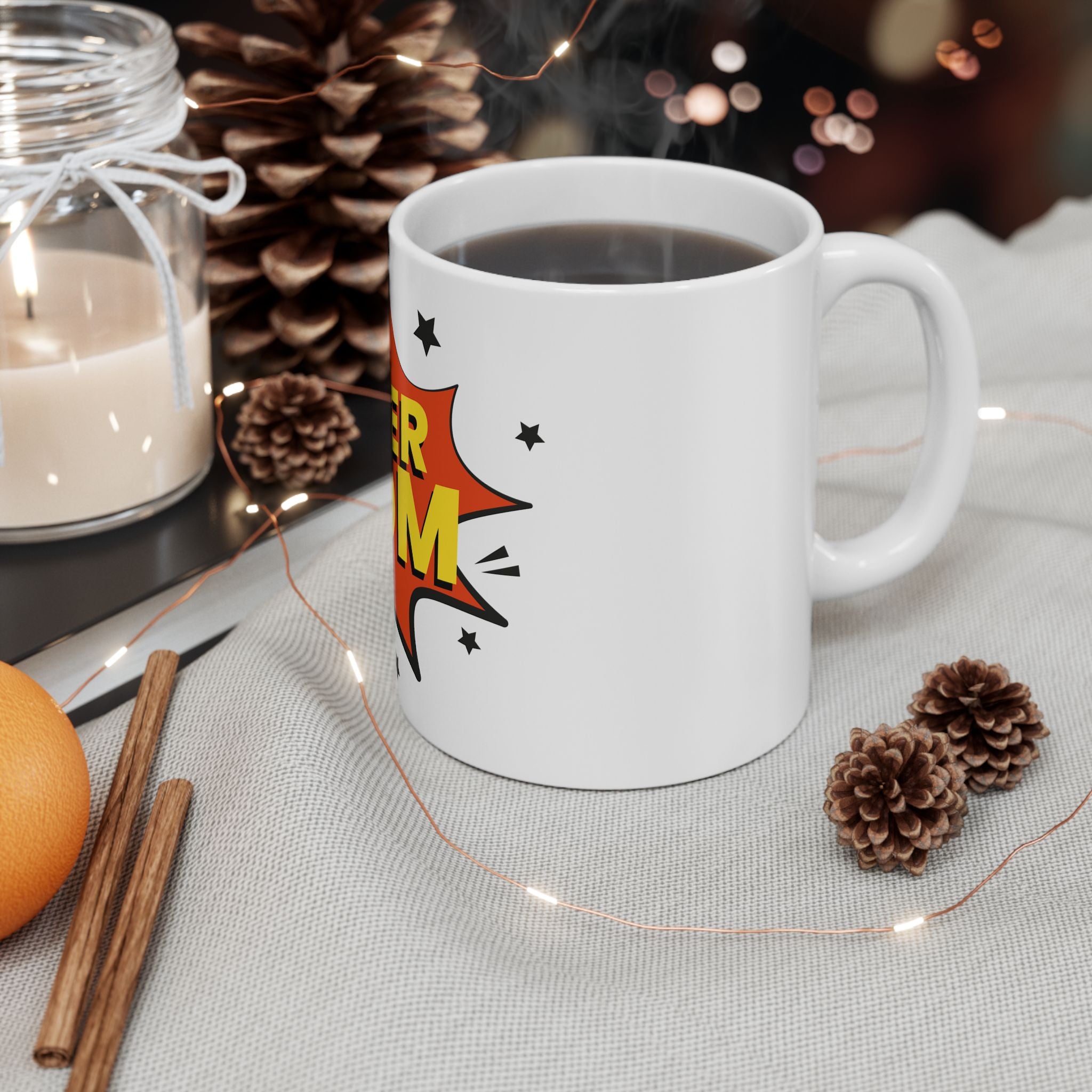 Super Mom Ceramic Mug — Comic-Style ‘SUPER MOM’ Coffee Cup (11oz & 15oz)