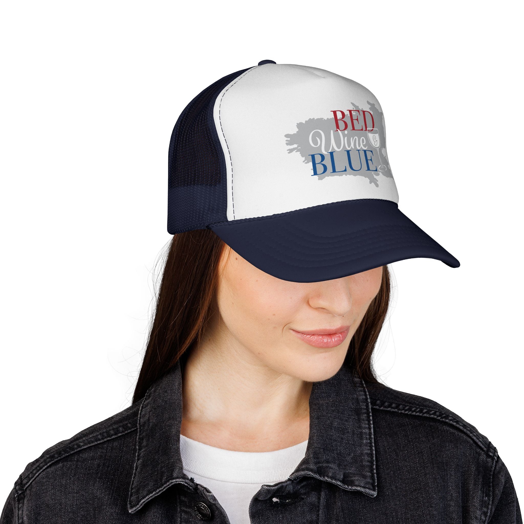 Trucker Cap — "Red Wine Blue" Patriotic Wine Lover Mesh Hat