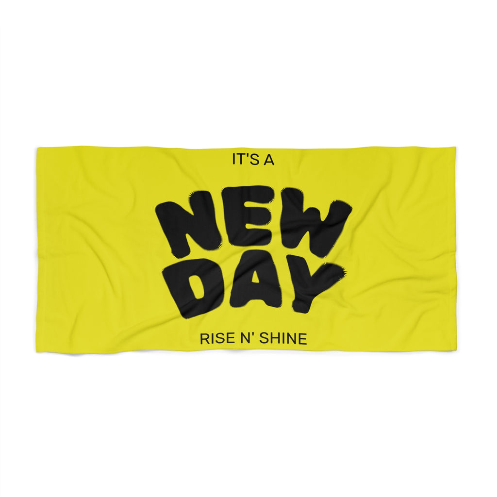 New Day Beach Towel – Bright Yellow "It's a New Day / Rise N' Shine" Summer Towel