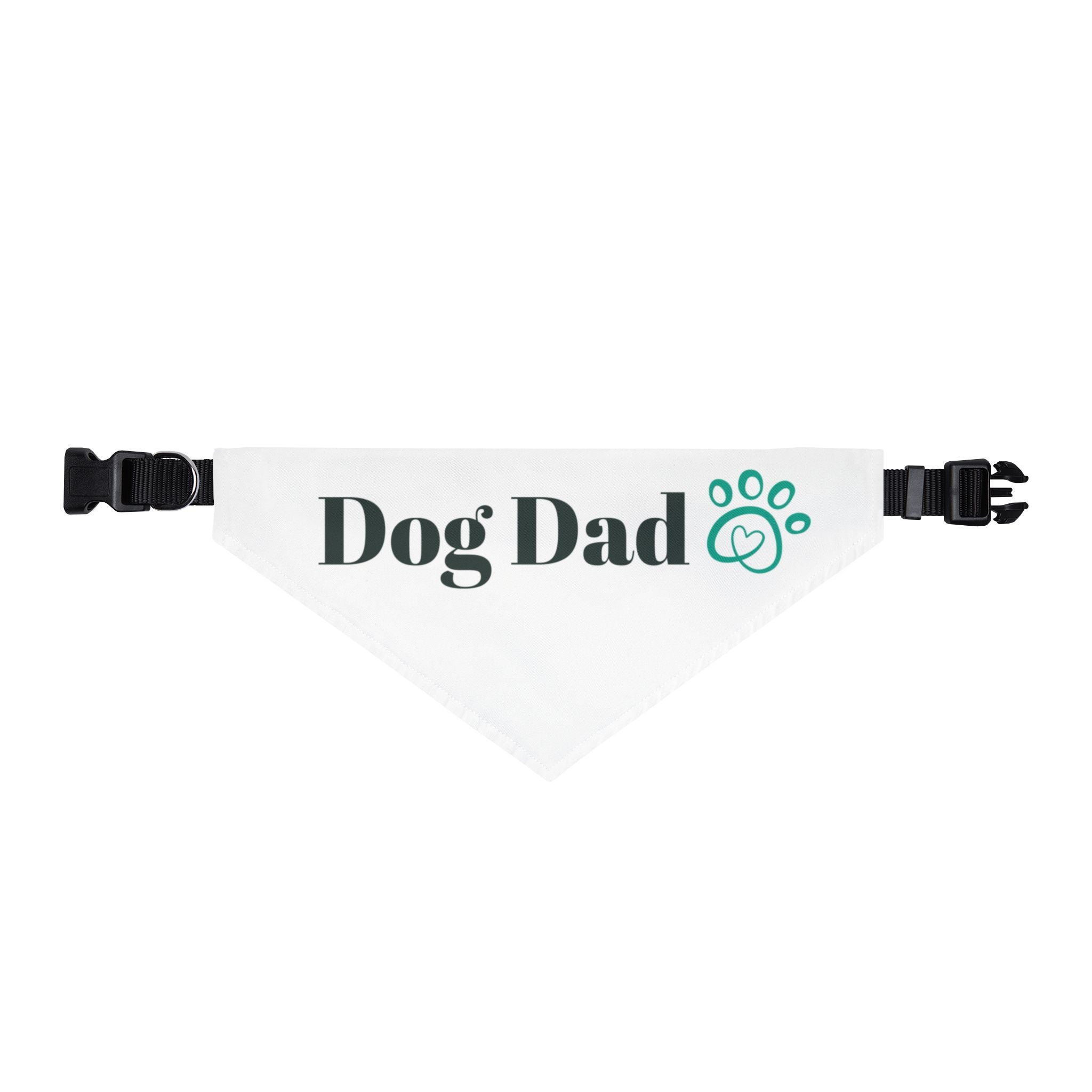 Dog Dad Clip-On Pet Bandana — White Bandana with Teal Paw Print