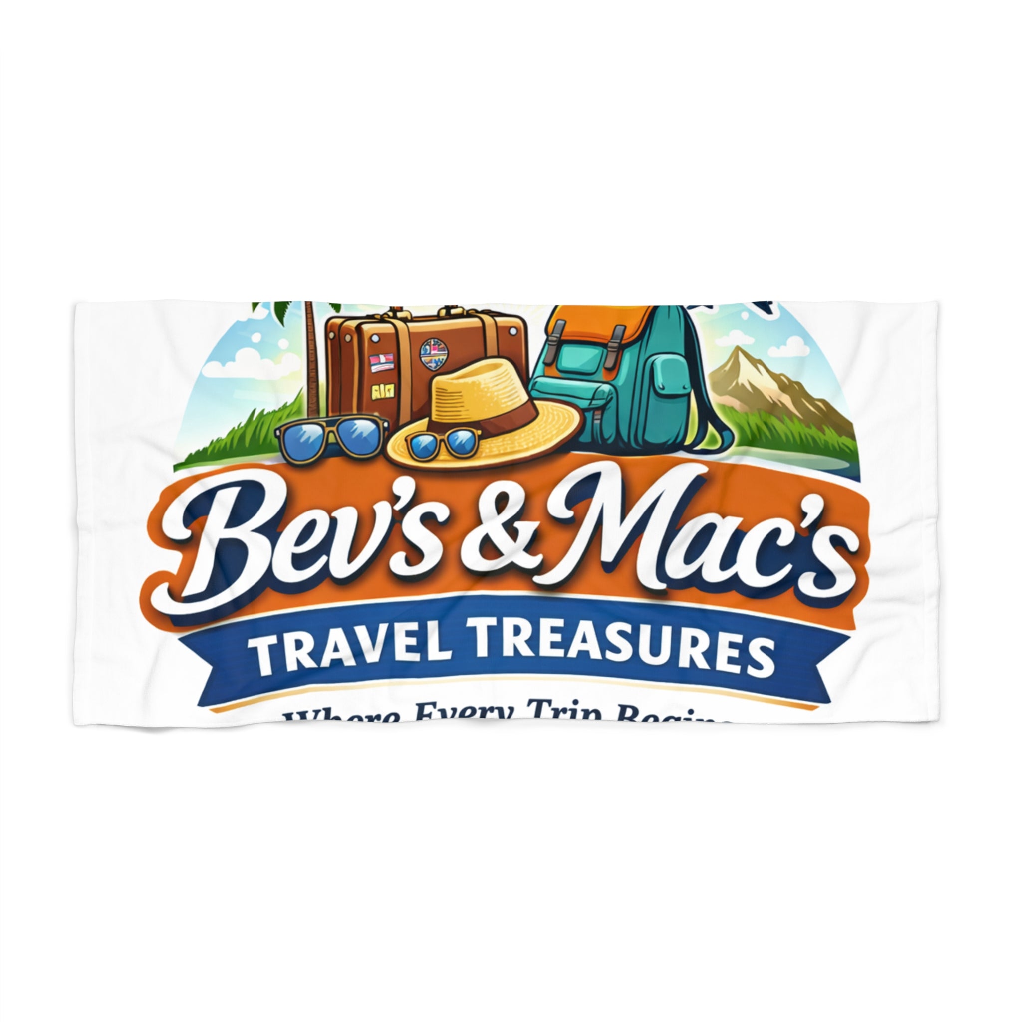 Beach Towel — Bev's & Mac's Travel Treasures Logo Towel (Orange)
