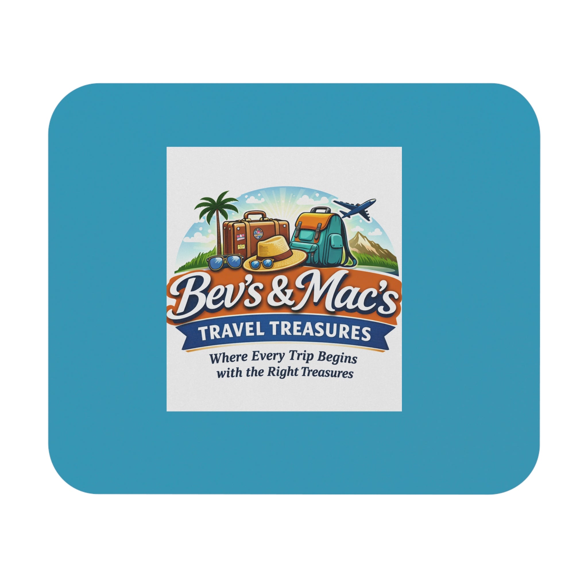 Travel Treasures Mouse Pad — Bev’s & Mac’s Logo Desk Mat
