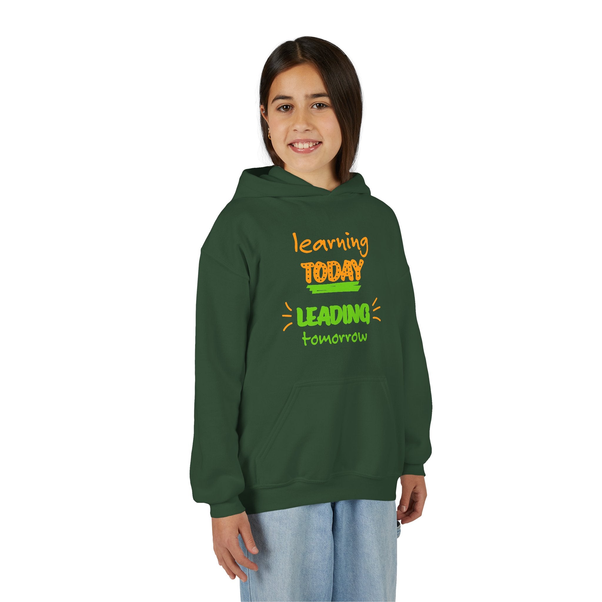 Youth Hoodie — “Learning Today, Leading Tomorrow” Inspirational School Sweatshirt
